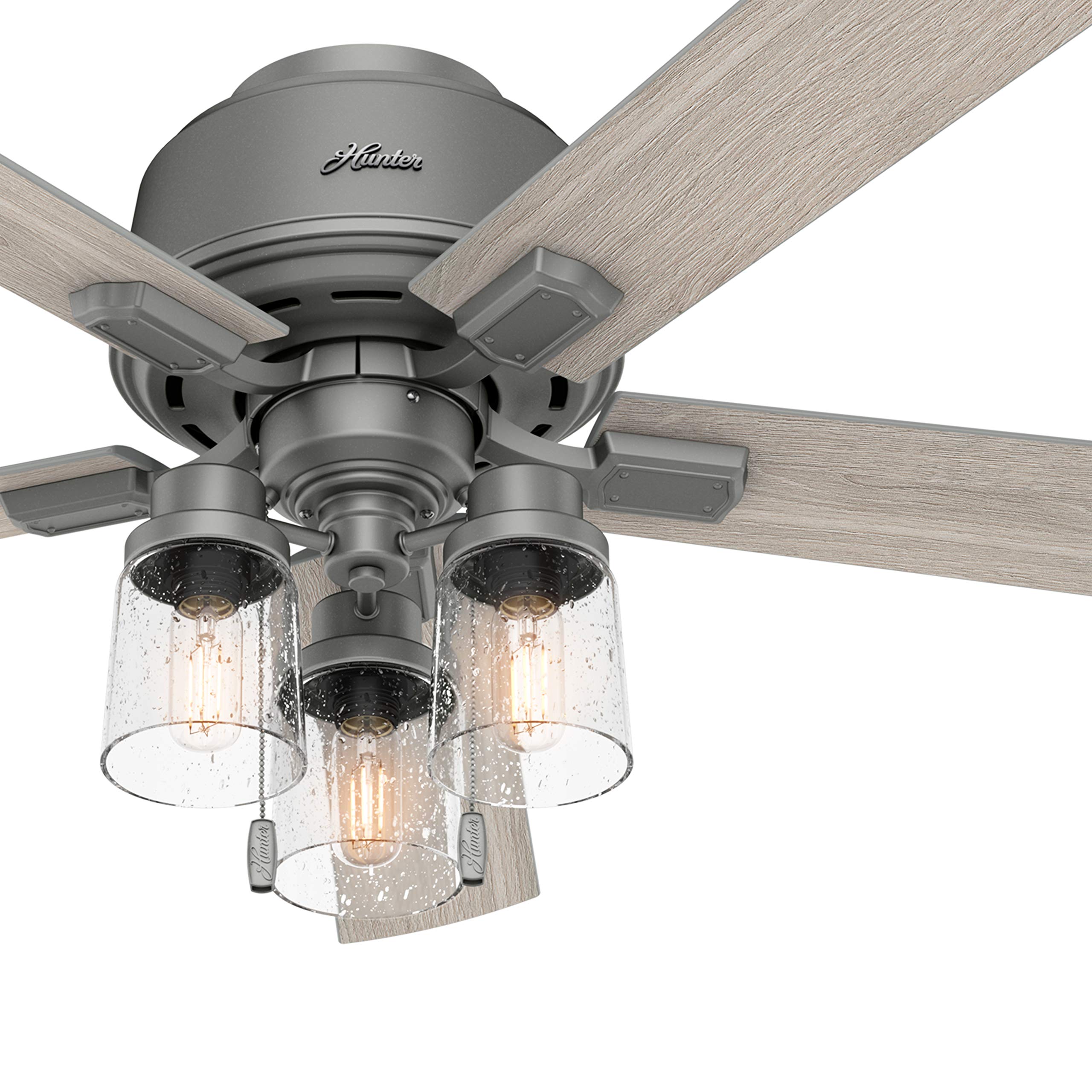 Hunter Fan 52 Inch Low Profile Matte Silver Indoor Ceiling Fan with Light Kit - Energy Efficient Quiet DC Motor - Perfect for Living Room, Bedroom or Office (Renewed)