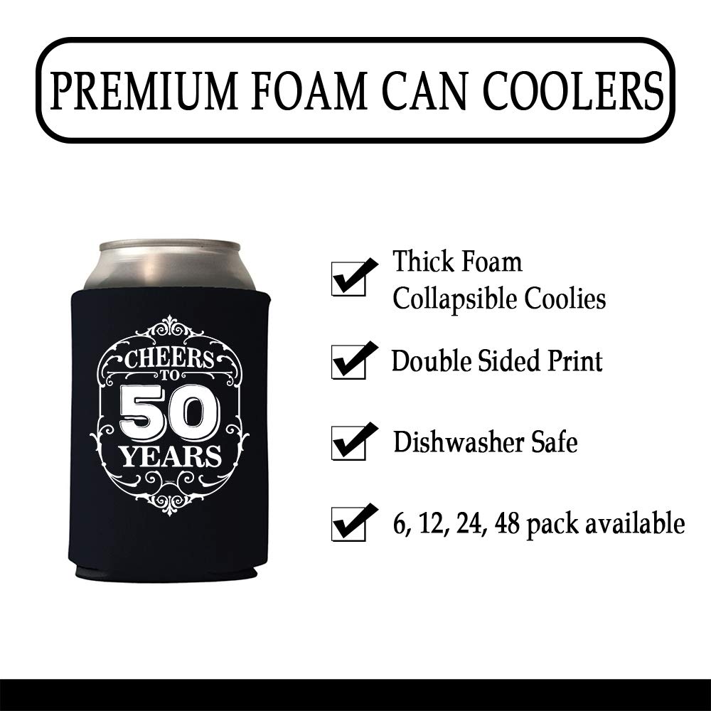 50th Birthday Can Coolie Holder - Cheers to 50 Years Party Decorations, Gift & Favors for 50th Birthday Celebrations - Perfect for Beer Cans, Soda Cans & Drink Covers at Birthday Parties, Anniversaries & Special Events