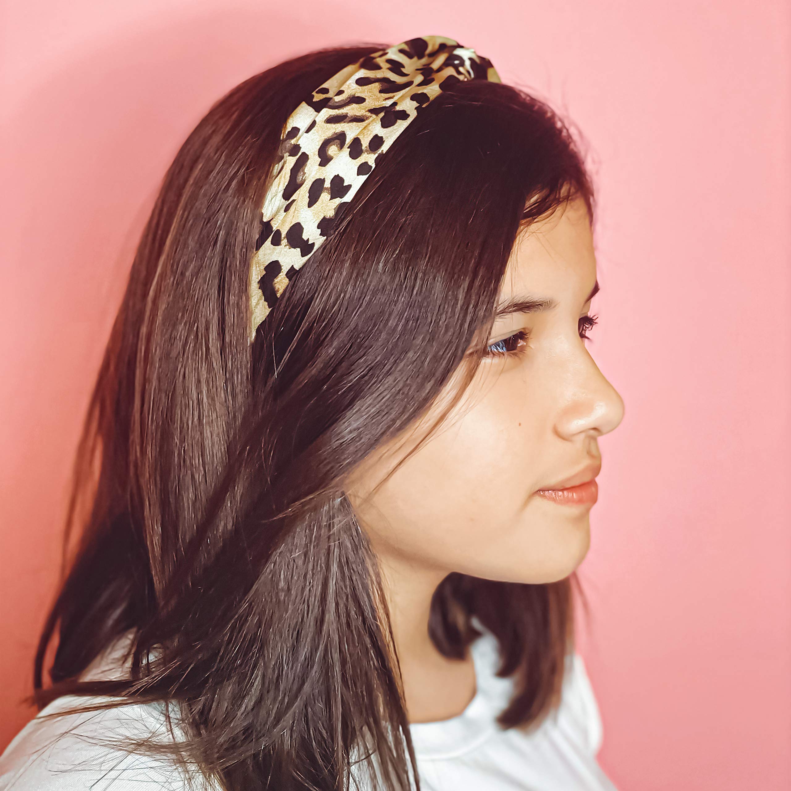 4 Pack Leopard Print Headbands for Women - Elastic Cheetah Top Knot Spa Headbands for Makeup, Skincare & Hair Styling - Fashion Hair Accessories for Girls & Women - Perfect for Yoga, Gym & Daily Wear