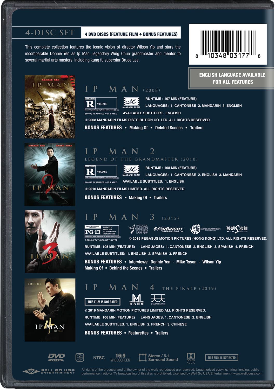 Ip Man 4-Movie Collection Blu-ray - Donnie Yen Martial Arts Action Films - Perfect for Kung Fu Movie Nights & Bruce Lee Fans