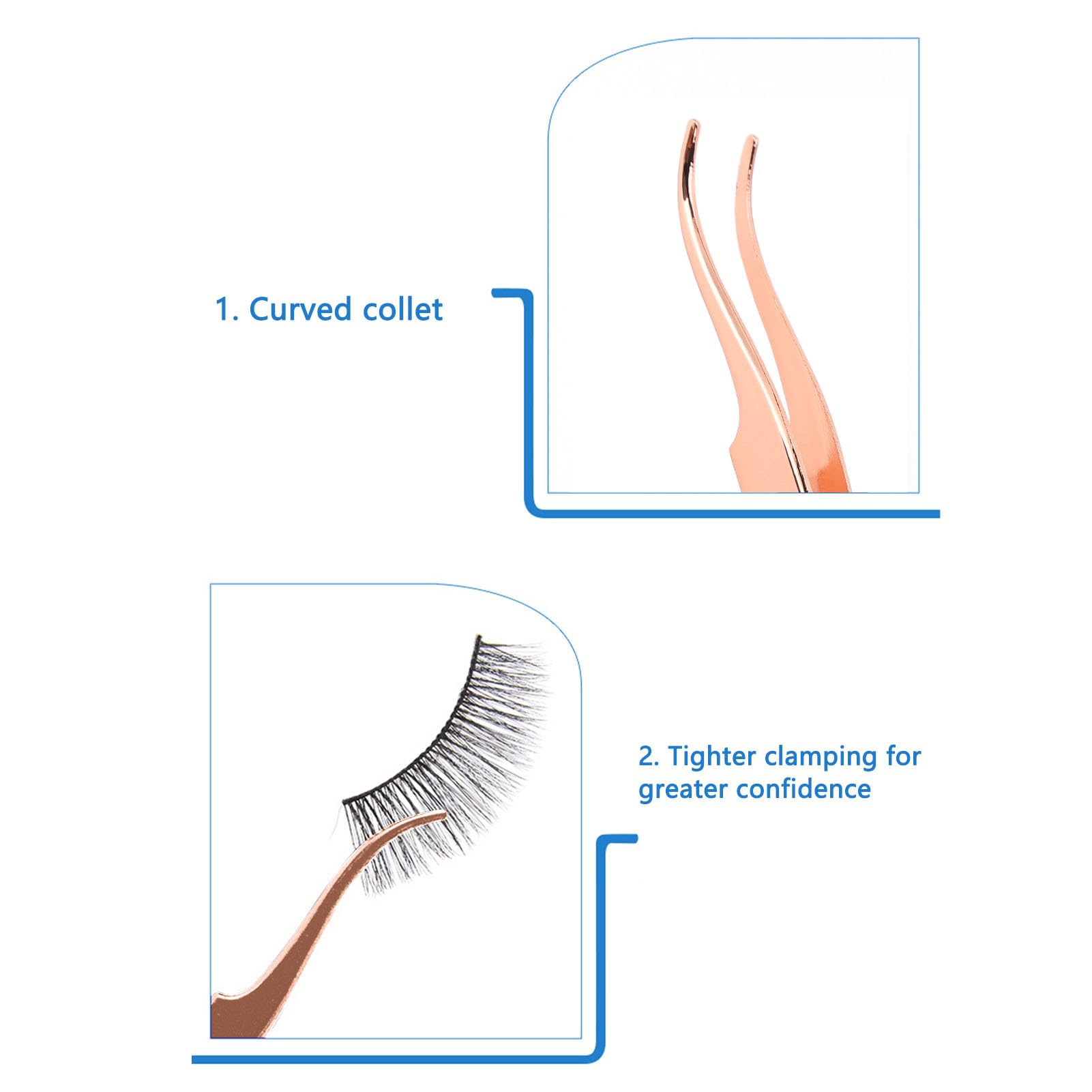 Rose Gold Stainless Steel Eyelash Tweezers - Curved Precision Lash Applicator for Easy Eyelash Extensions & Removal | Perfect for Professional Salons & DIY Home Use