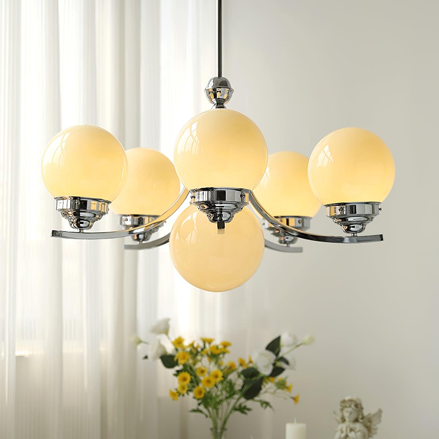 Elegant Dewdrop Globe Chandelier - Crystal Glass Pendant Lighting Fixture for Dining Room, Bedroom, or Living Room Decor