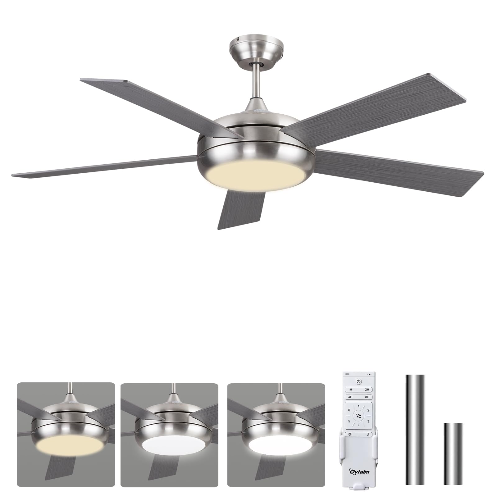 Ovlaim 52 Inch Ceiling Fan with Light Remote Control - 6 Speed Quiet DC Motor, 5 Wood Blades for Living Room & Bedroom - Perfect for Home Cooling and Air Circulation