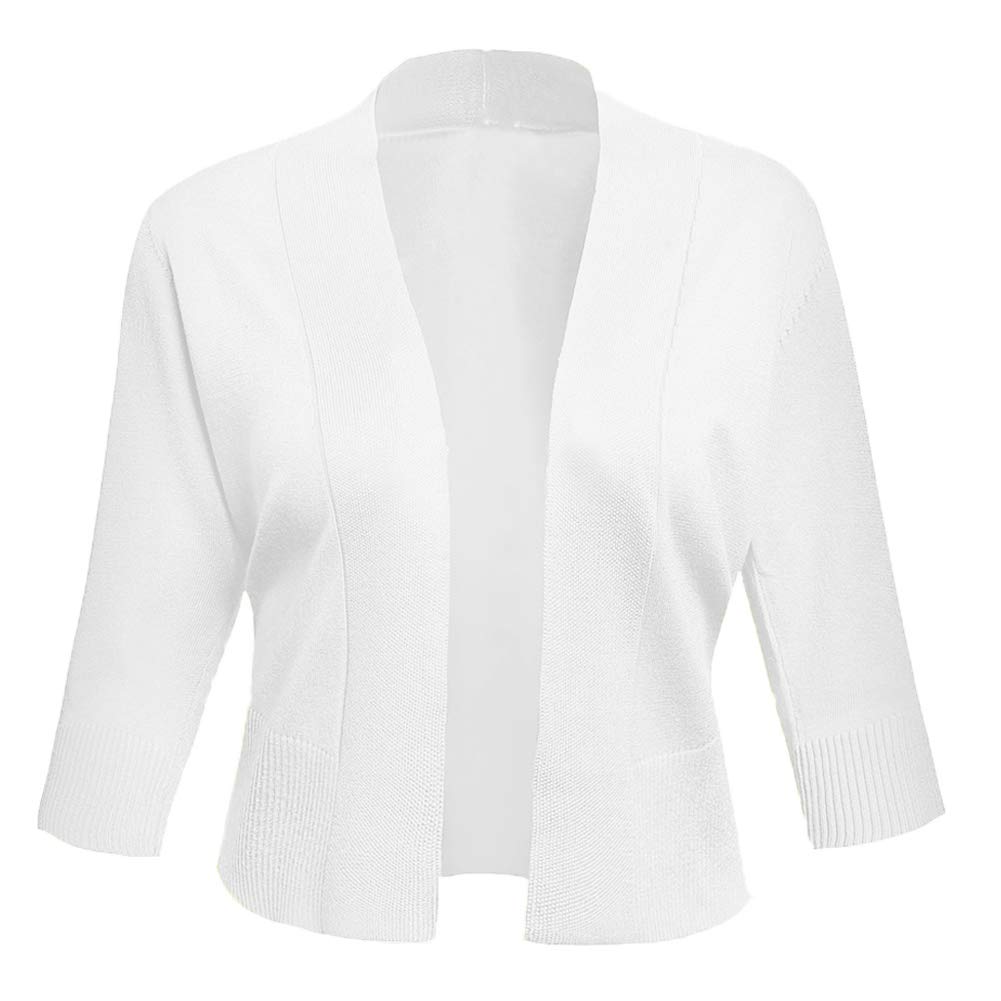 AAMILIFE Women's 3/4 Sleeve Cropped Cardigan Sweater - Lightweight Open Front Shrug Jacket for Dresses & Tops | Perfect for Office, Date Night & Spring Layering