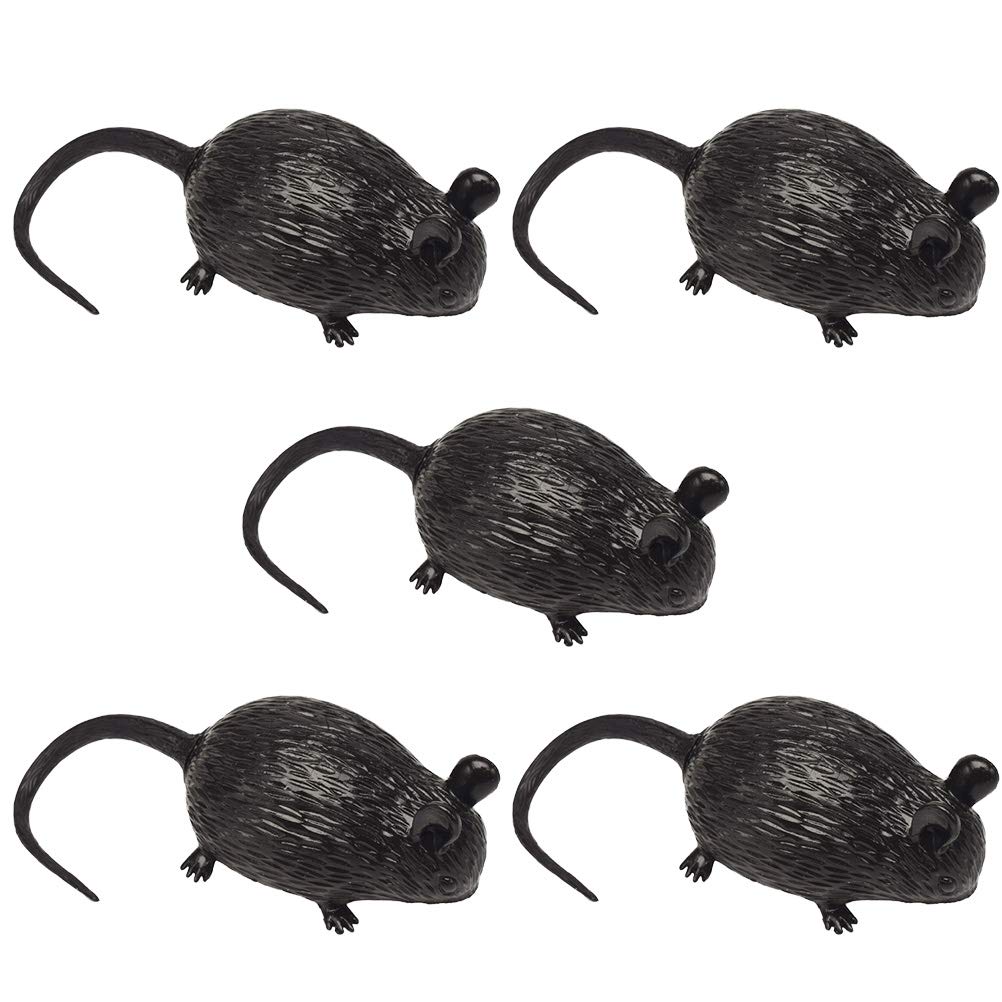 Bestoyard 5-Pack Stress Relief Squeeze Mouse Toys - Fun Halloween Party Favors & Office Desk Fidget Toys for Anxiety Relief (Black) - Perfect for Halloween Decorations, Classroom Rewards, and Workplace Stress Management