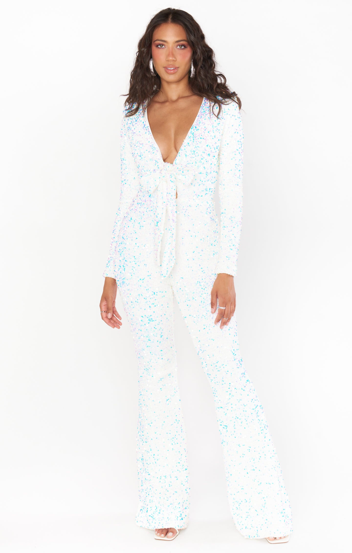 Martina Wrap Jumpsuit - White Sparkle Sequins Party Dress for Women | Elegant Evening Gown for Prom, Wedding & Special Occasions