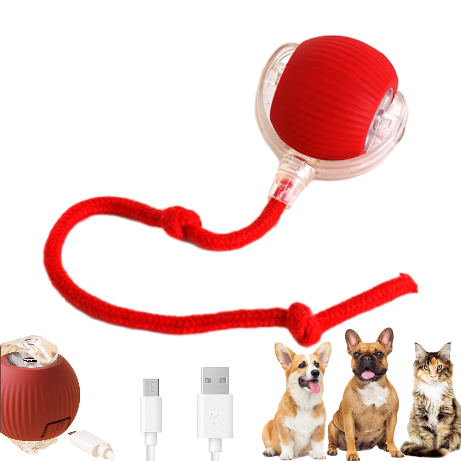 Electric Chewie Viral Rolling Ball - Interactive Smart Toy for Dogs & Cats, Automatic Motion-Activated Pet Ball with LED Lights - Perfect for Indoor Play, Training & Exercise (New Red)