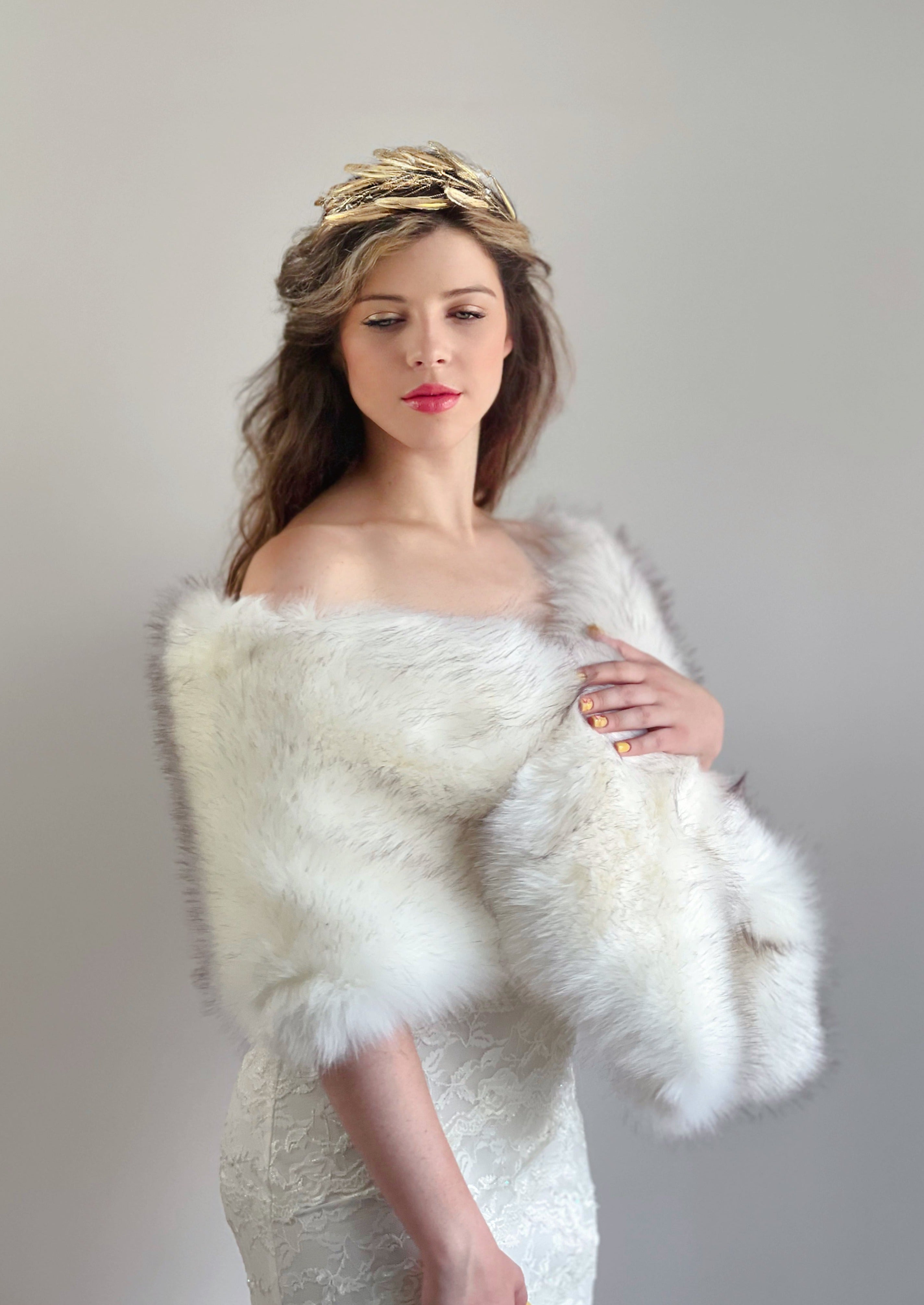 Lilian Wht03 Ivory & Black Faux Fur Coat - Elegant Winter Fashion for Women | Perfect for Parties, Weddings & Cold Weather Outfits