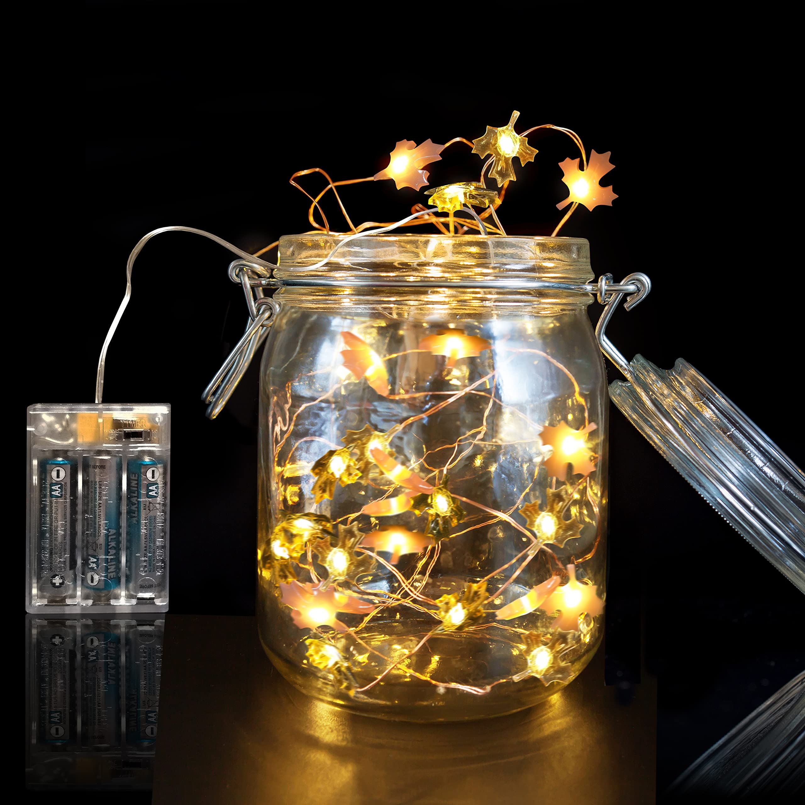 FURORA LIGHTING 20 LED Warm White Fairy Lights with 6/18 Hour Timer - 90 Inch Battery Operated Maple Leaf String Lights for Bedroom, Wedding, Party & Home Decor (Yellow & Pink)