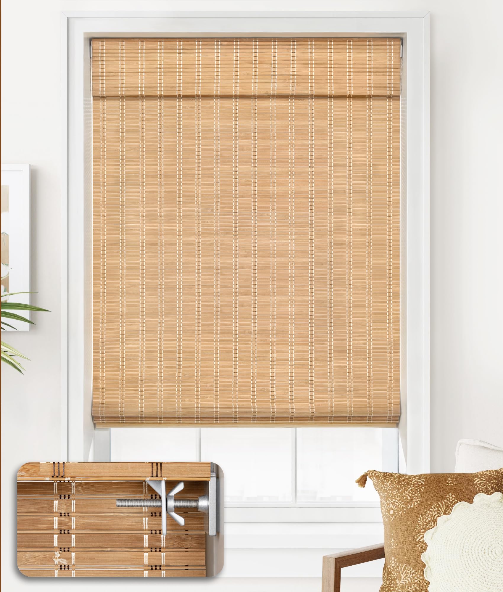 No Tools No Drill Cordless Bamboo Roman Shades - Light Filtering Window Treatment - Easy Roll Up Bamboo Blinds for Windows 46