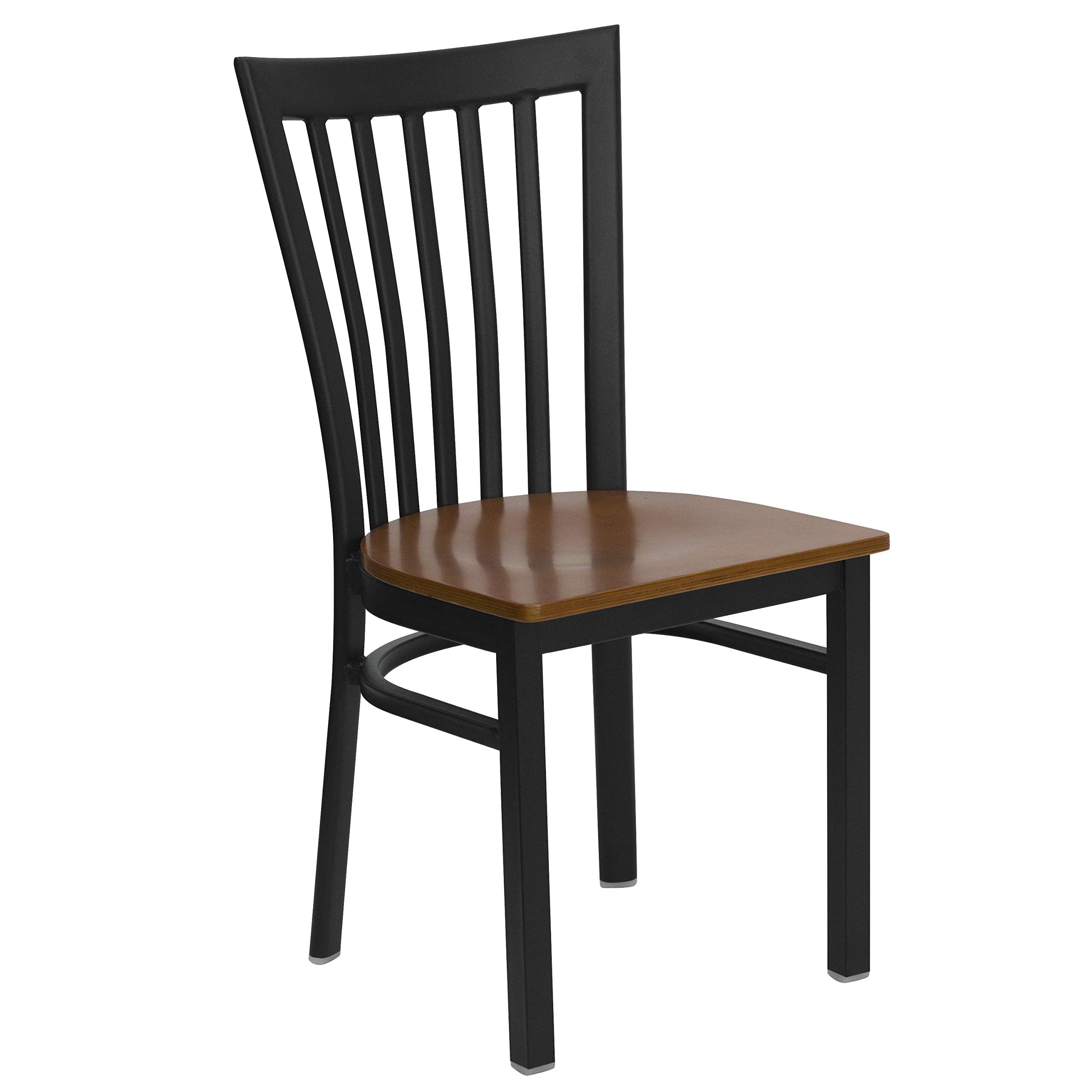 Flash Furniture 2-Pack HERCULES Series Black Metal Restaurant Chairs with Cherry Wood Seats - Heavy Duty Schoolhouse Style Dining Chairs for Cafeteria, Kitchen, or Commercial Use