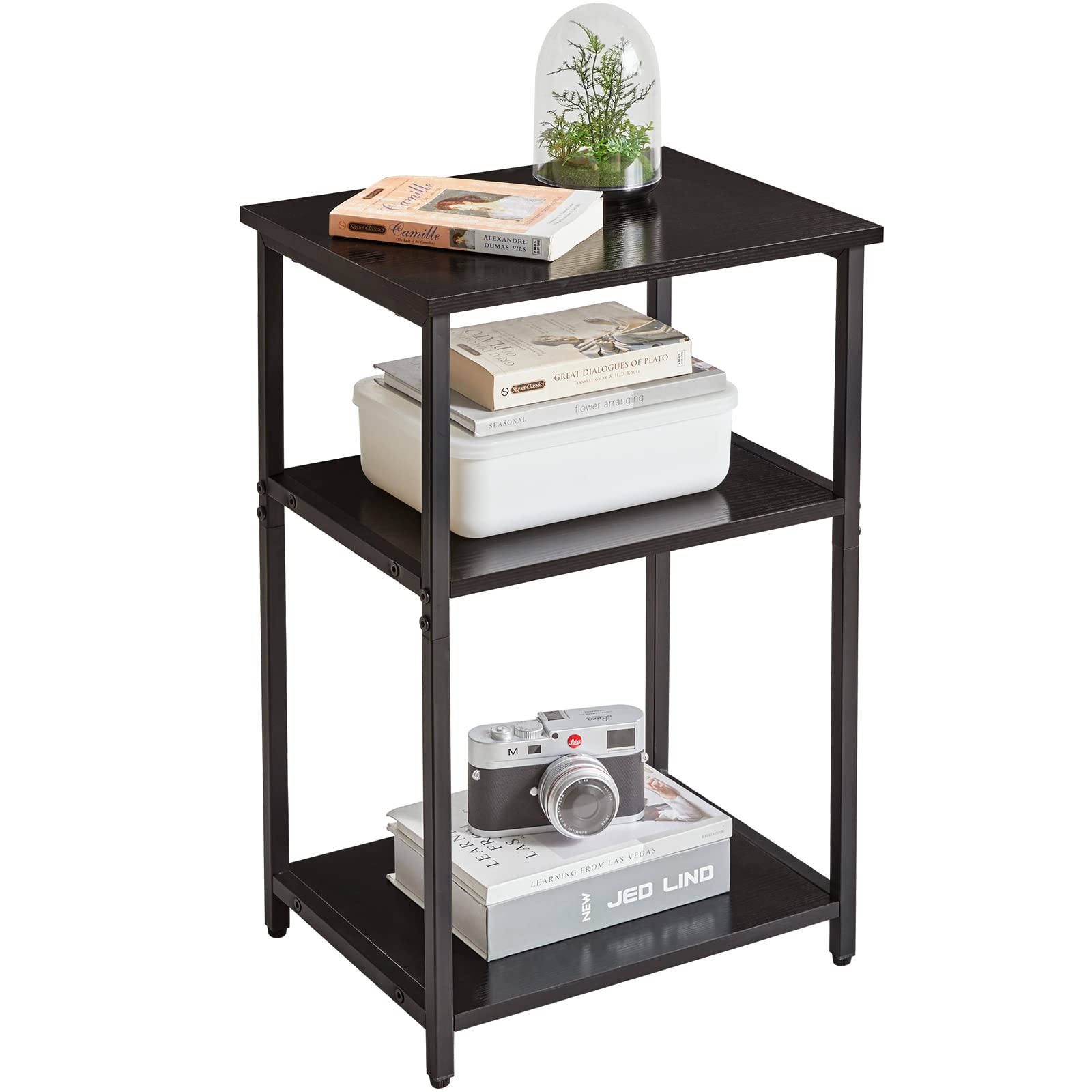 IBUYKE 3-Tier Industrial Side Table with Storage Shelf - Small End Table Nightstand for Bedroom, Living Room, Hallway - Black (UTMJ402B) | Perfect for Compact Spaces, Coffee Table Alternative & Bedside Organizer