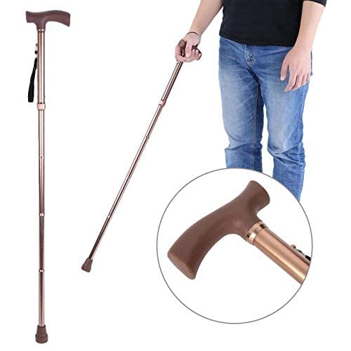 Foldable Adjustable Walking Cane for Seniors - Lightweight Alloy Crutch with Non-Slip Rubber Tip - Ideal for Elderly Safety, Hiking, Travel & Mobility Assistance (Bronze)