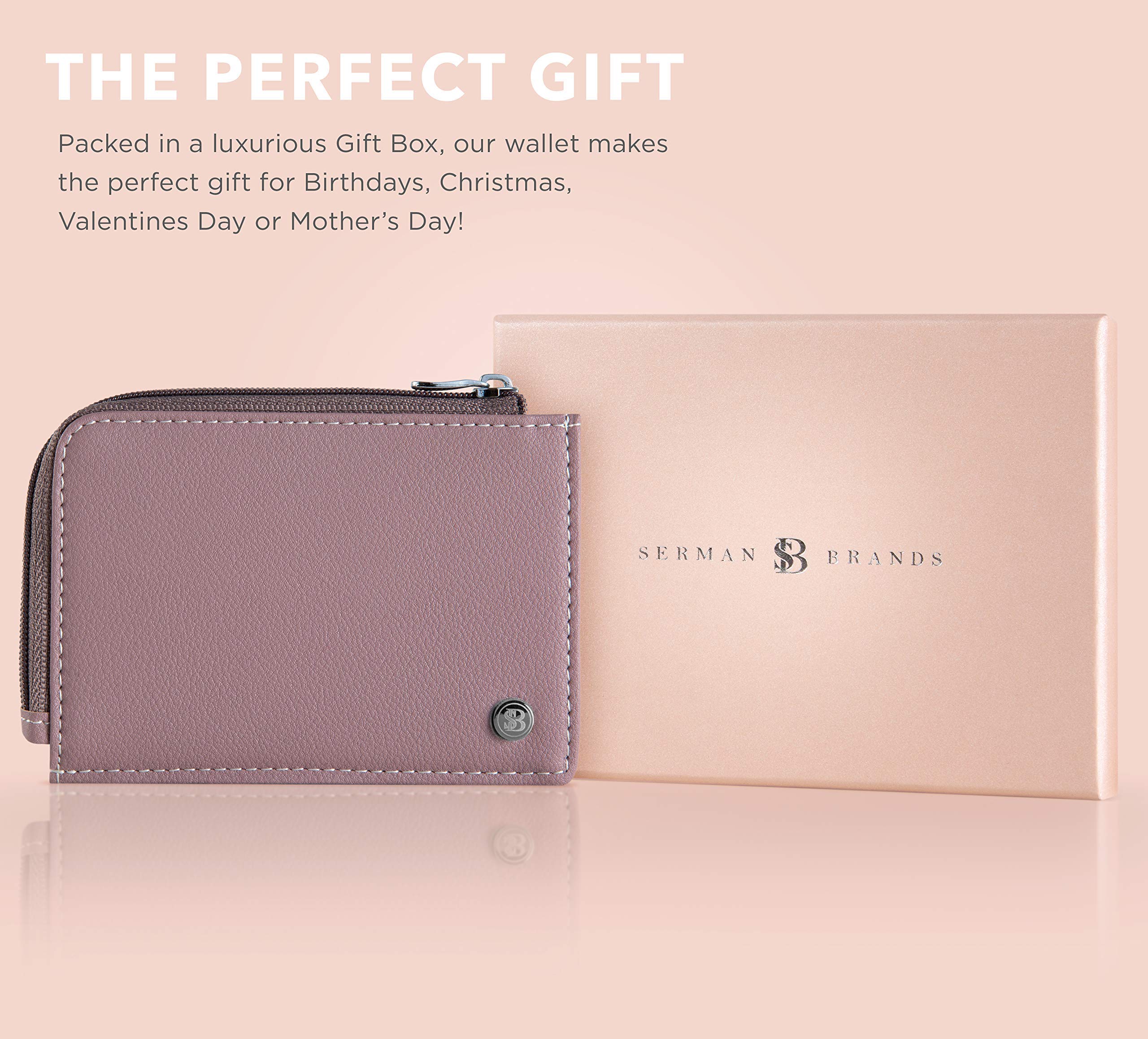 SERMAN BRANDS Women's RFID Blocking Leather Wallet - Compact Zipper Credit Card Holder & Mini Purse for Everyday Use, Travel, and Gift Giving