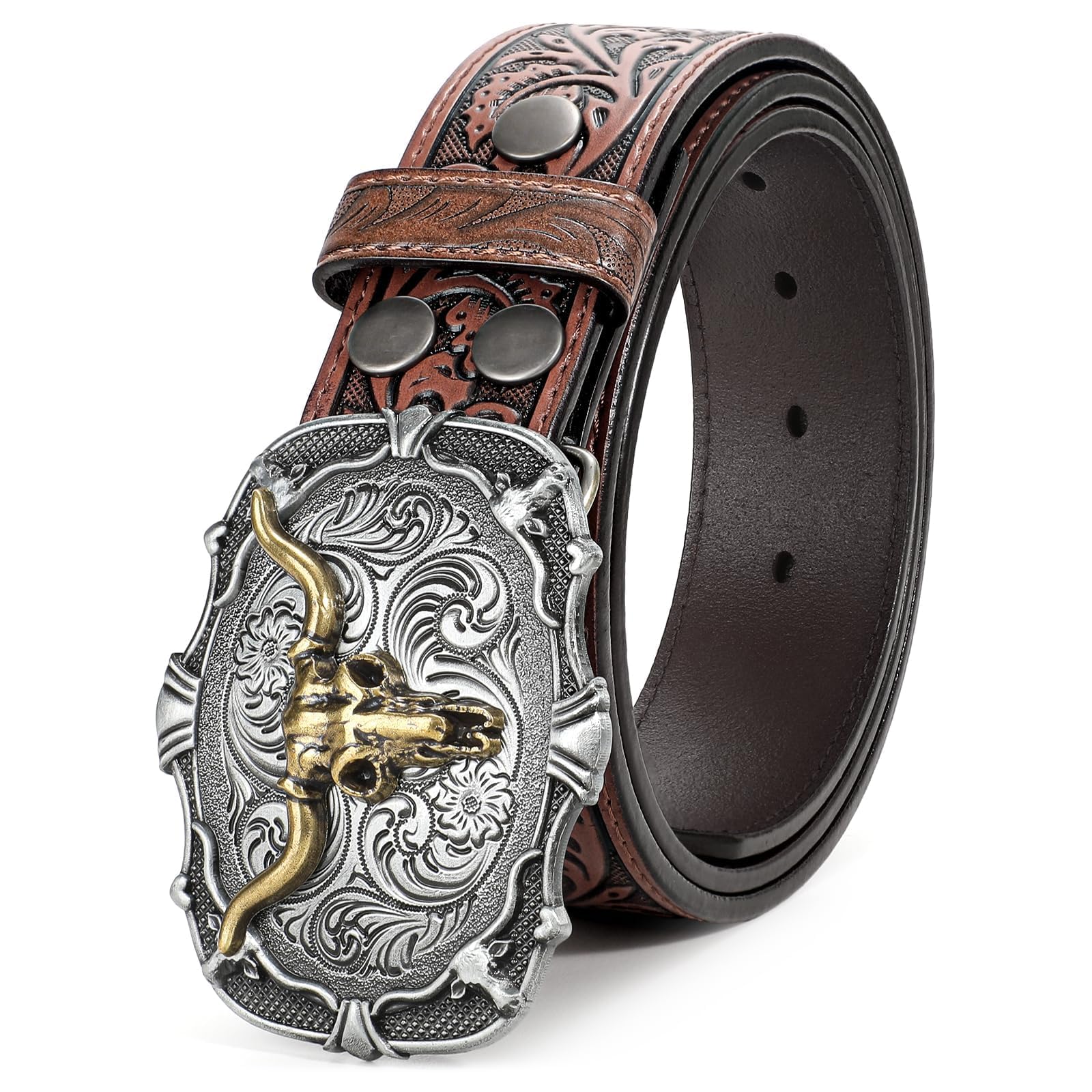 Western Leather Buckle Belt for Men & Women - Genuine Cowboy Cowgirl Belt with Adjustable Buckle for Jeans & Pants | Perfect Christmas Gift for Him & Her | Ideal for Rodeo, Country Style & Everyday Wear