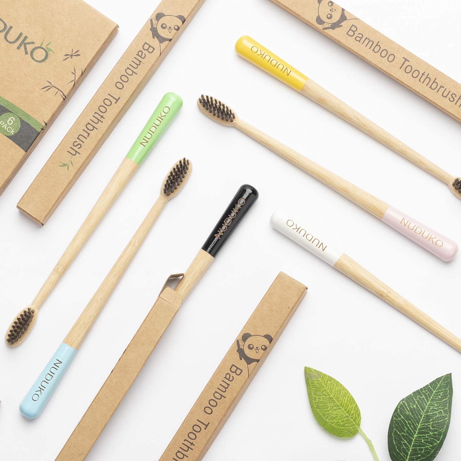Eco-Friendly Biodegradable Bamboo Toothbrushes with Charcoal Bristles - 6 Pack Soft Bristle, BPA-Free, Compostable & Sustainable for Travel, Home & Zero-Waste Lifestyle | Natural Wooden Toothbrush Set for Adults & Kids