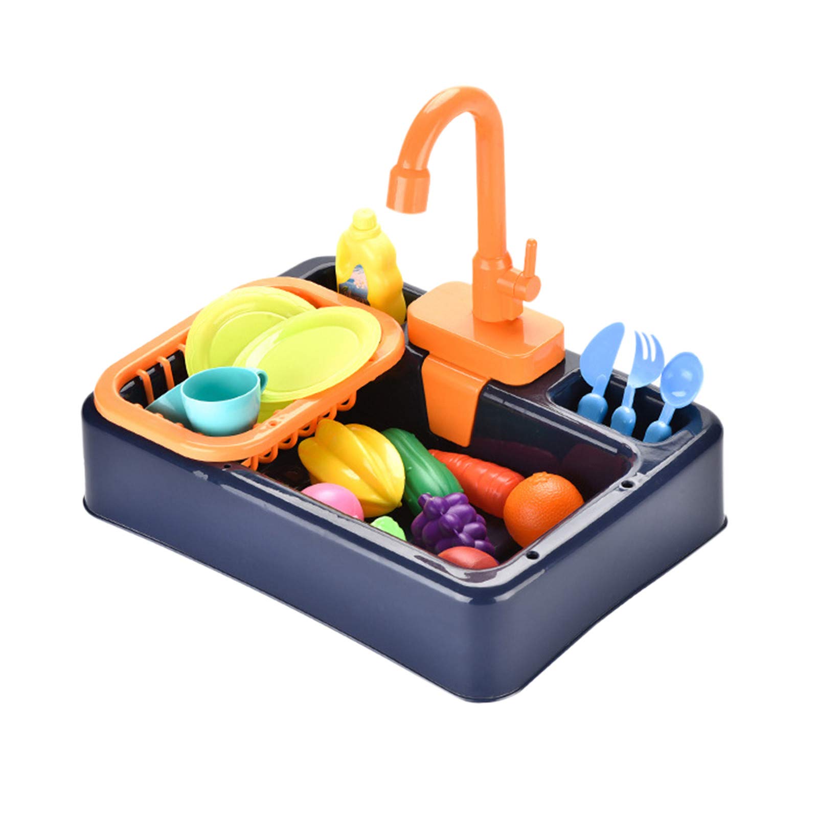 **Sdeycui 19Pcs Kids Kitchen Sink Toys Set with Running Water, Pretend Play Dishwasher & Accessories - Fun Toddler Learning Toy for Boys & Girls (Dark Blue) | Perfect for Preschool Playtime & Birthday Gifts**
