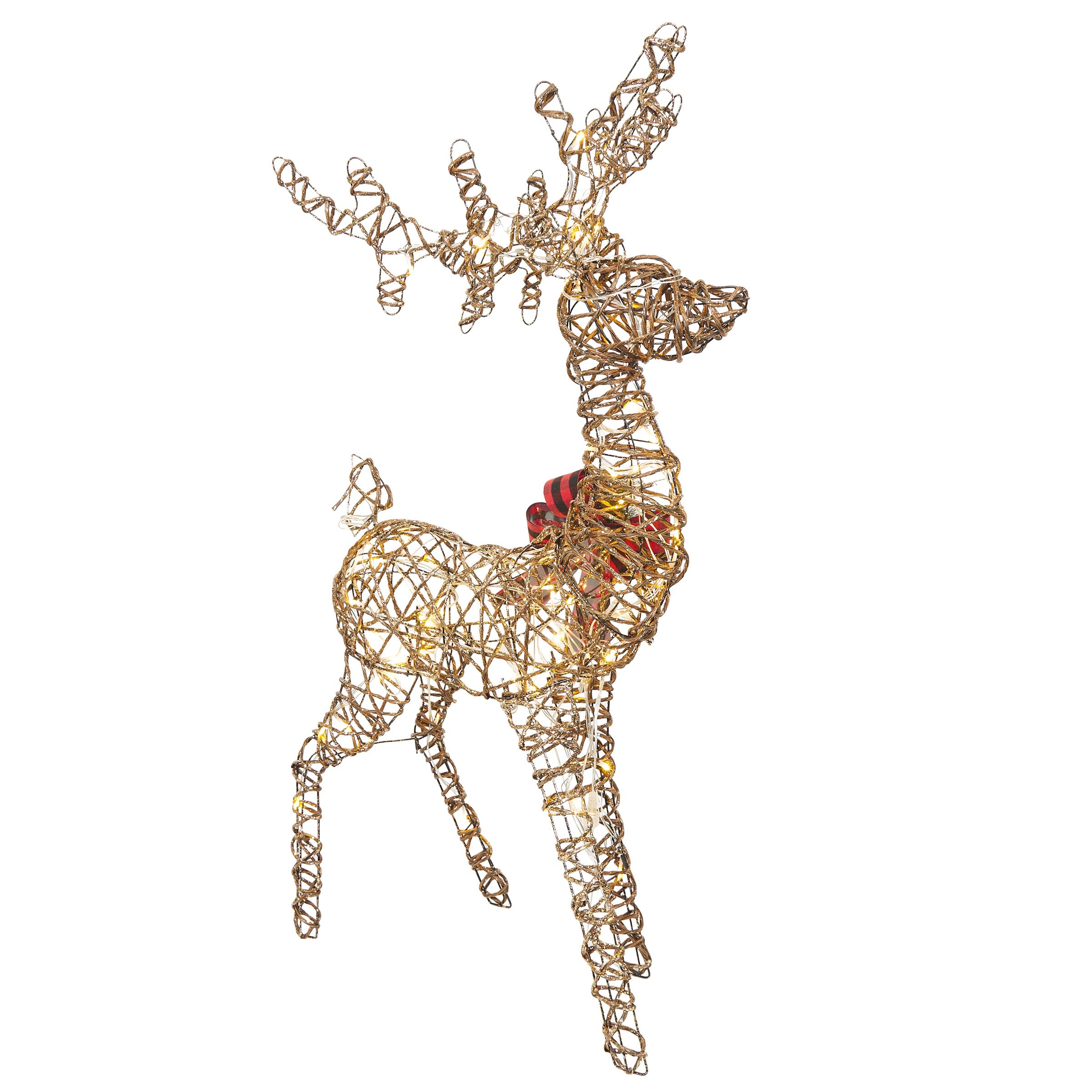 Rattan Standing Reindeer Decor with Bow & LED Lights - Christmas Home Decoration, Holiday Party Centerpiece, Festive Indoor Outdoor Decor