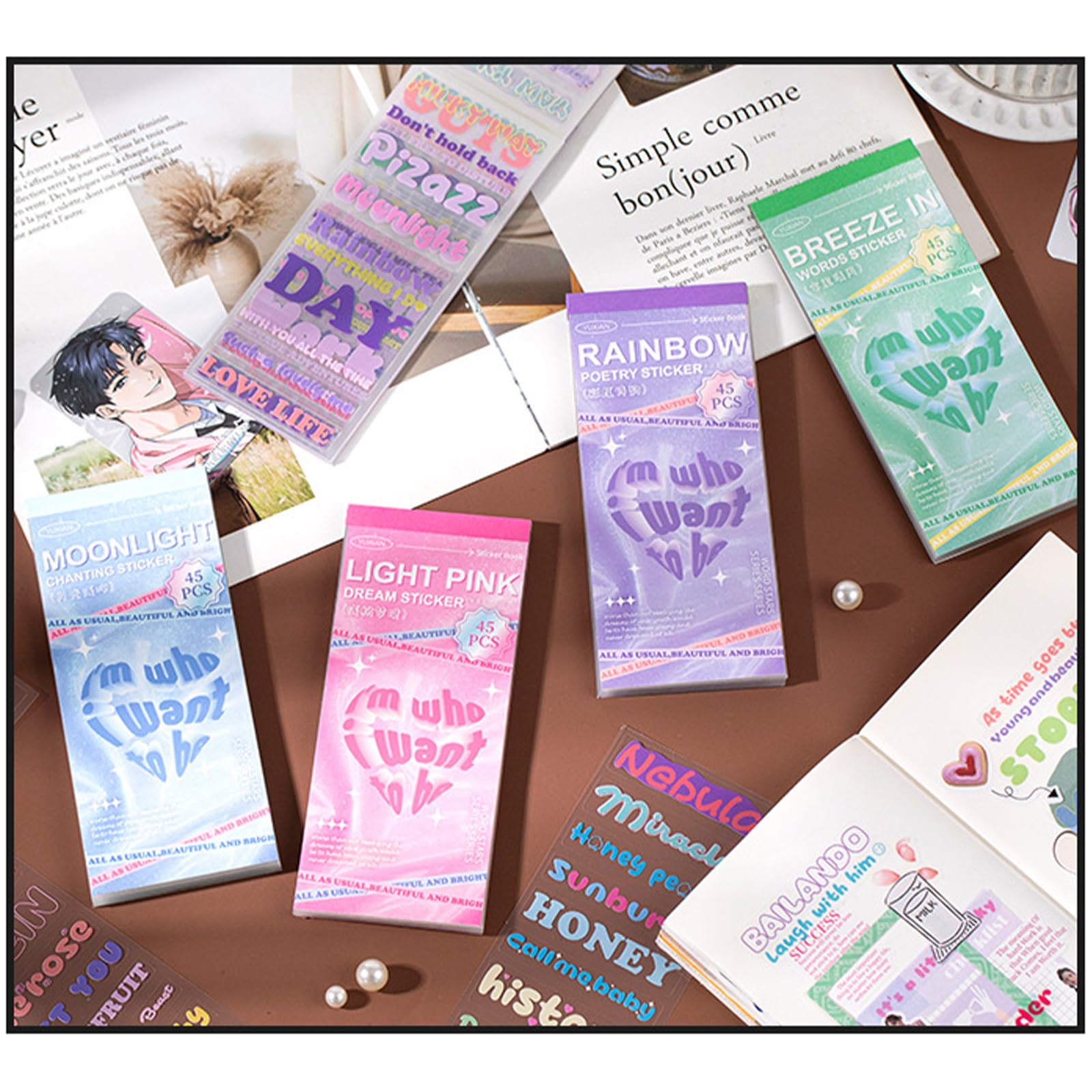 SIBLYMONA Korean Deco Stickers Set - 30 Sheets Colorful Glitter Stickers with Flower, Heart, Ribbon, Letter & Alphabet Designs | Perfect for Kpop Photocard, Scrapbooking, DIY Cards, Kids Crafts & Journaling (Heart Attack Theme)