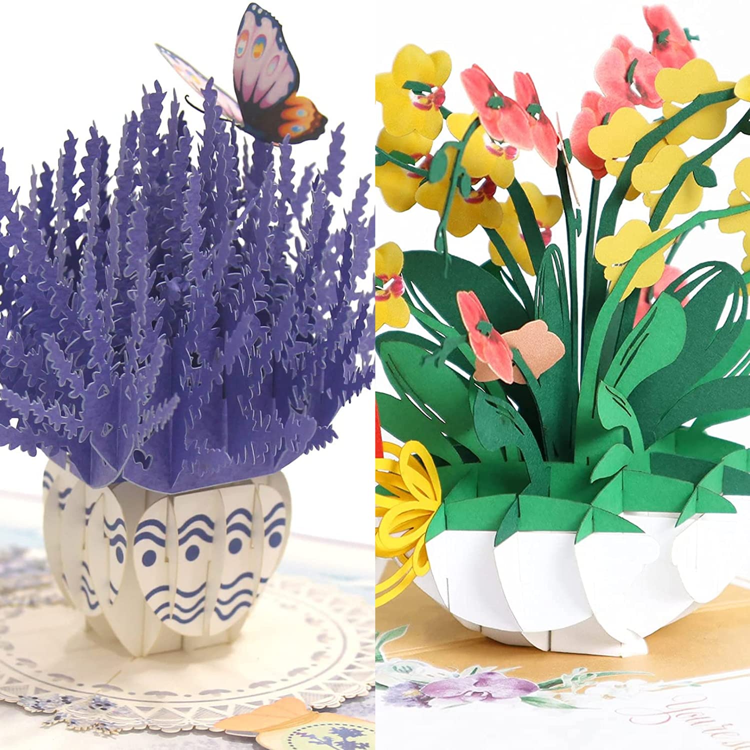 Set of 2 Lavender & Orchid 3D Pop Up Greeting Cards - Floral Gift for Mother's Day, Valentine's, Birthday & Anniversary - 6x6 Inch Handmade Table Decor - Perfect for Romantic Surprises & Special Occasions
