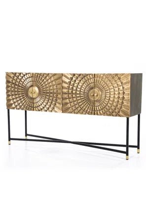 Vintage Style Metal Sideboard Cabinet with Two Doors & Brass Legs - Perfect for Dining Room Storage & Living Room Decor