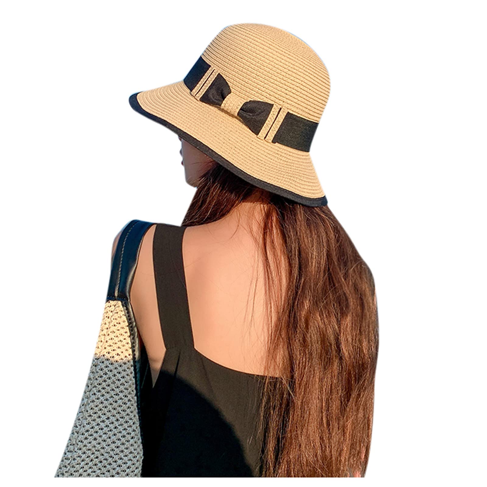 Stylish Brimmed Straw Hat for Women - Wide Brim Sun Hat with UPF Sun Protection for Summer, Beach, Outdoor & Baseball - Perfect for Sunshade, Sunscreen & Fashion