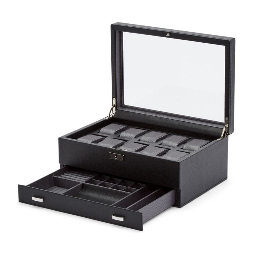 10-Piece Black Leather Watch Box for Men & Women - Luxury Watch Organizer with Soft Interior for Storage & Display - Perfect for Travel, Gifts & Jewelry Collection