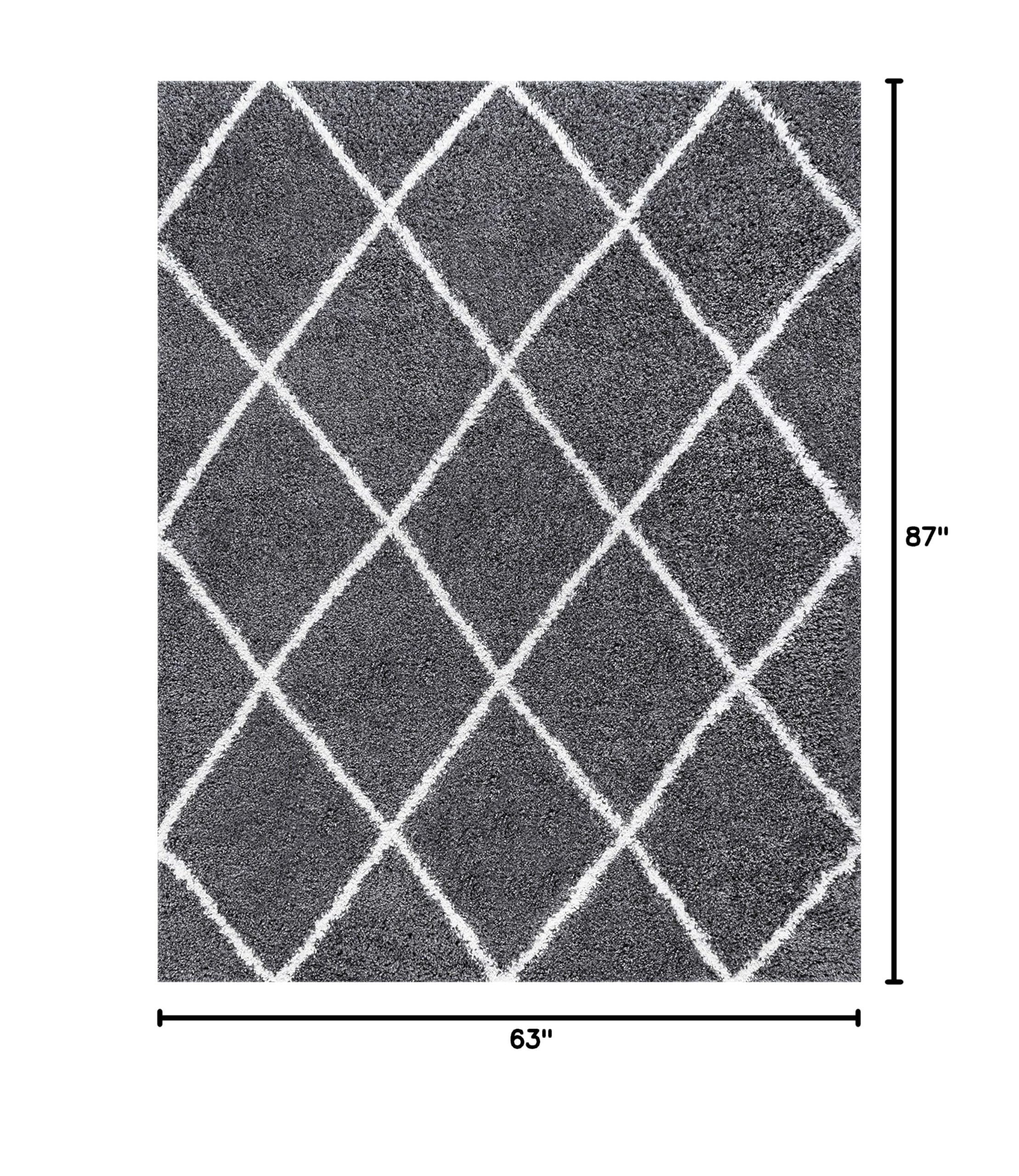 Derry Gray 5x7 Shag Rug - Soft Plush Area Rug for Living Room, Bedroom, Dining Room, Entryway, Kitchen & Bath - Transitional Shaggy Diamond Carpet - Perfect for Cozy Home Decor & High Traffic Areas