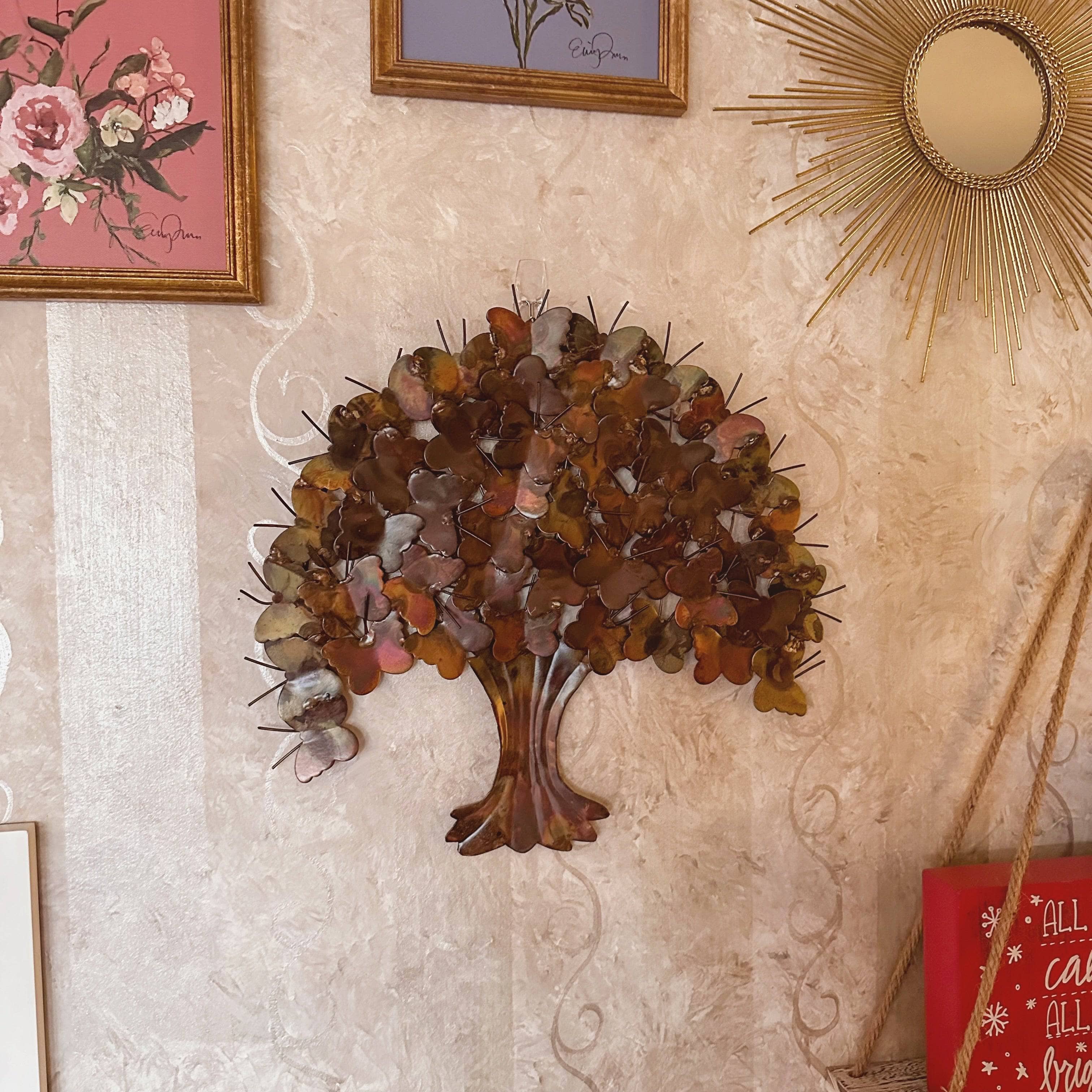 Butterfly Tree Wall Art - Handcrafted Flamed Wooden Wall Decor, 24 Inch - Perfect for Living Room, Bedroom & Nursery Decoration