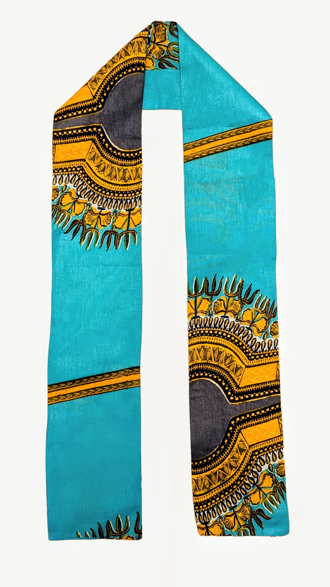 Dupsie's Zambezi Twilight Turquoise Blue Ankara African Print Sash Stole DP3769S - Elegant African Fashion Scarf for Women, Perfect for Weddings, Parties & Cultural Events