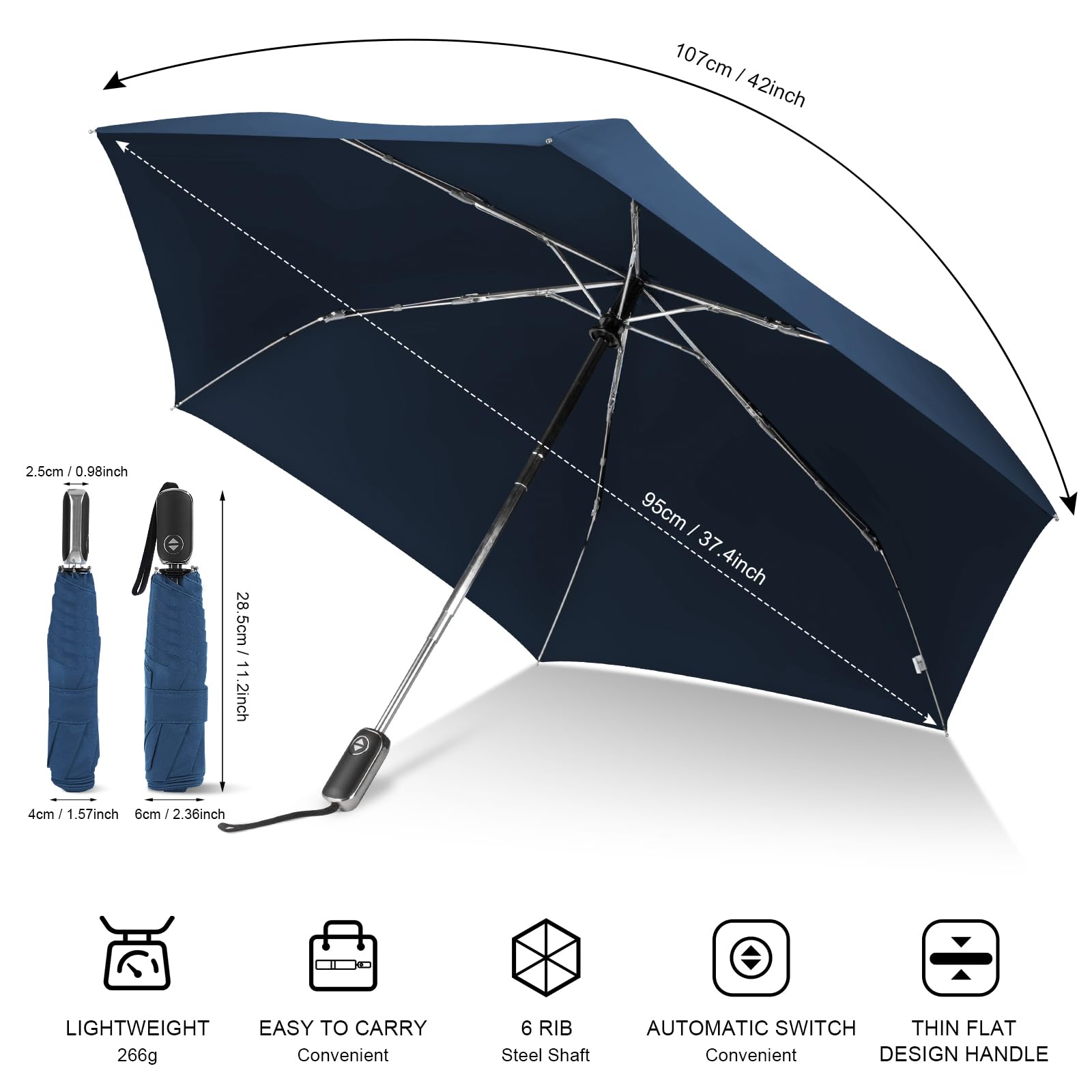LEAGERA Automatic Compact Travel Umbrella - Portable Collapsible Mini Pocket Umbrella for Backpack, Rain Protection - Ultralight Dark Blue Umbrellas (2 Pack) - Perfect for Commuting, Hiking & Outdoor Activities