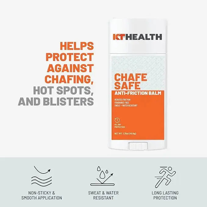 KT Health Chafe Safe™ Anti Friction Balm - Prevent Chafing & Irritation for Runners, Cyclists & Athletes - Long-Lasting Skin Protection for Sports & Outdoor Activities