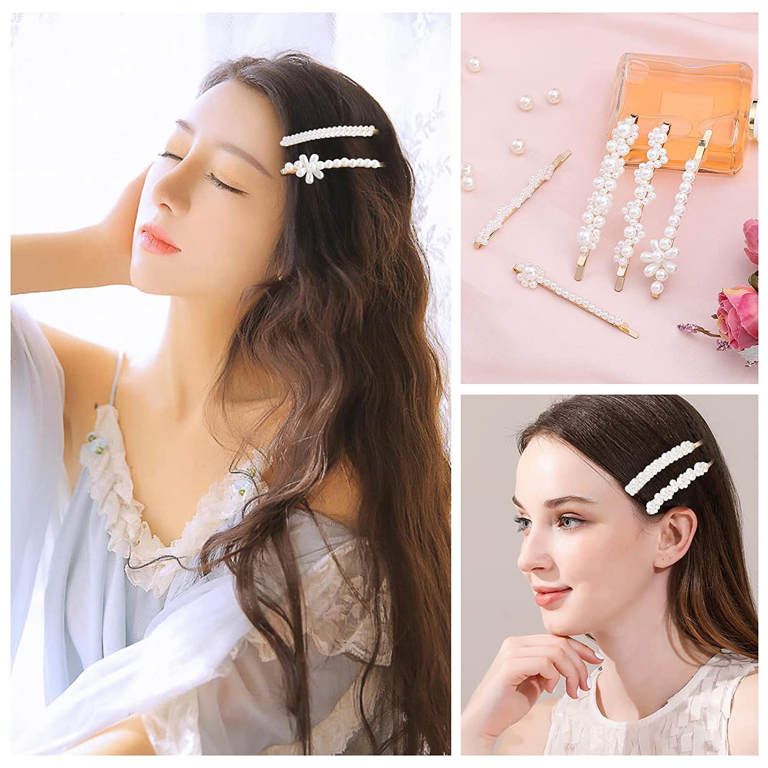 12 Pcs Elegant Handmade Pearl Hair Clips for Women - Large Hair Barrettes & Pins for Wedding, Party & Daily Use - Fashion Hair Accessories for Women & Girls