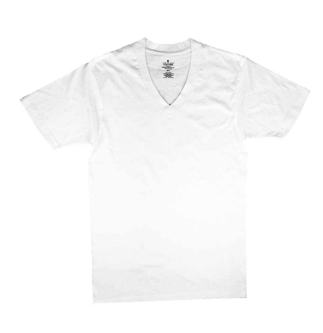 Stafford Men's Tall & Extra Tall 100% Heavyweight Cotton V-Neck Undershirt 4-Pack - White Short Sleeve Comfort Fit Undershirts for Work & Casual Wear (LXT Large Extra Tall)