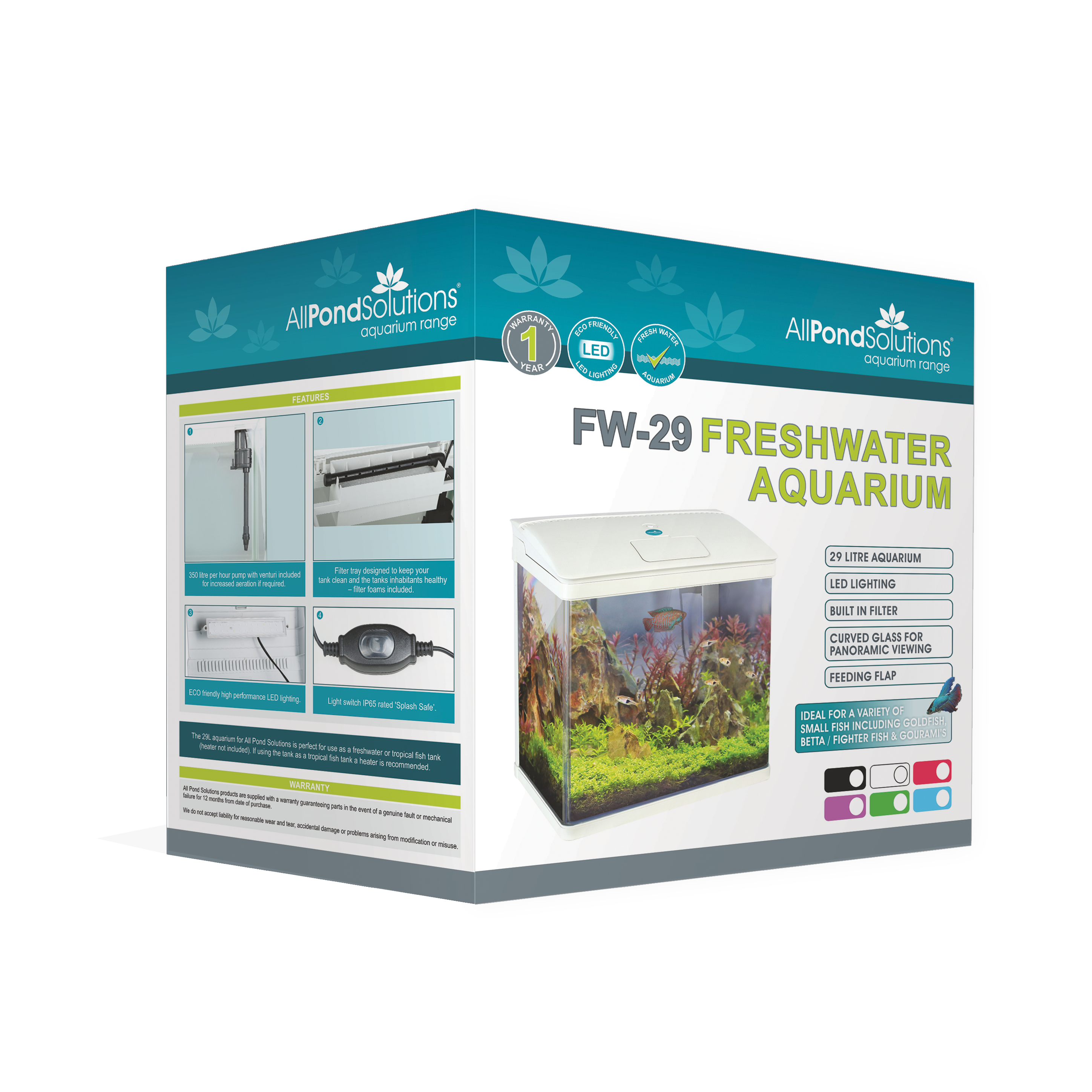 6 Color Small 29 Liter Nano Fish Tank - Compact Aquarium for Home, Office & Classroom | Perfect for Betta Fish, Shrimp & Small Aquatic Pets