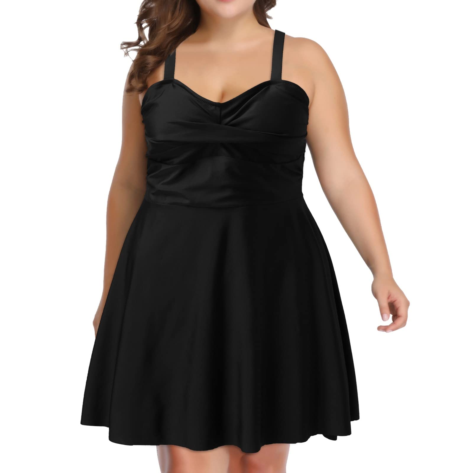 Plus Size Swimsuits for Women - 2 Piece Tankini Set with Flounce Swim Dress, Teen Girls Tops in Multiple Colors | Beach Vacation, Pool Party, Summer Swimwear