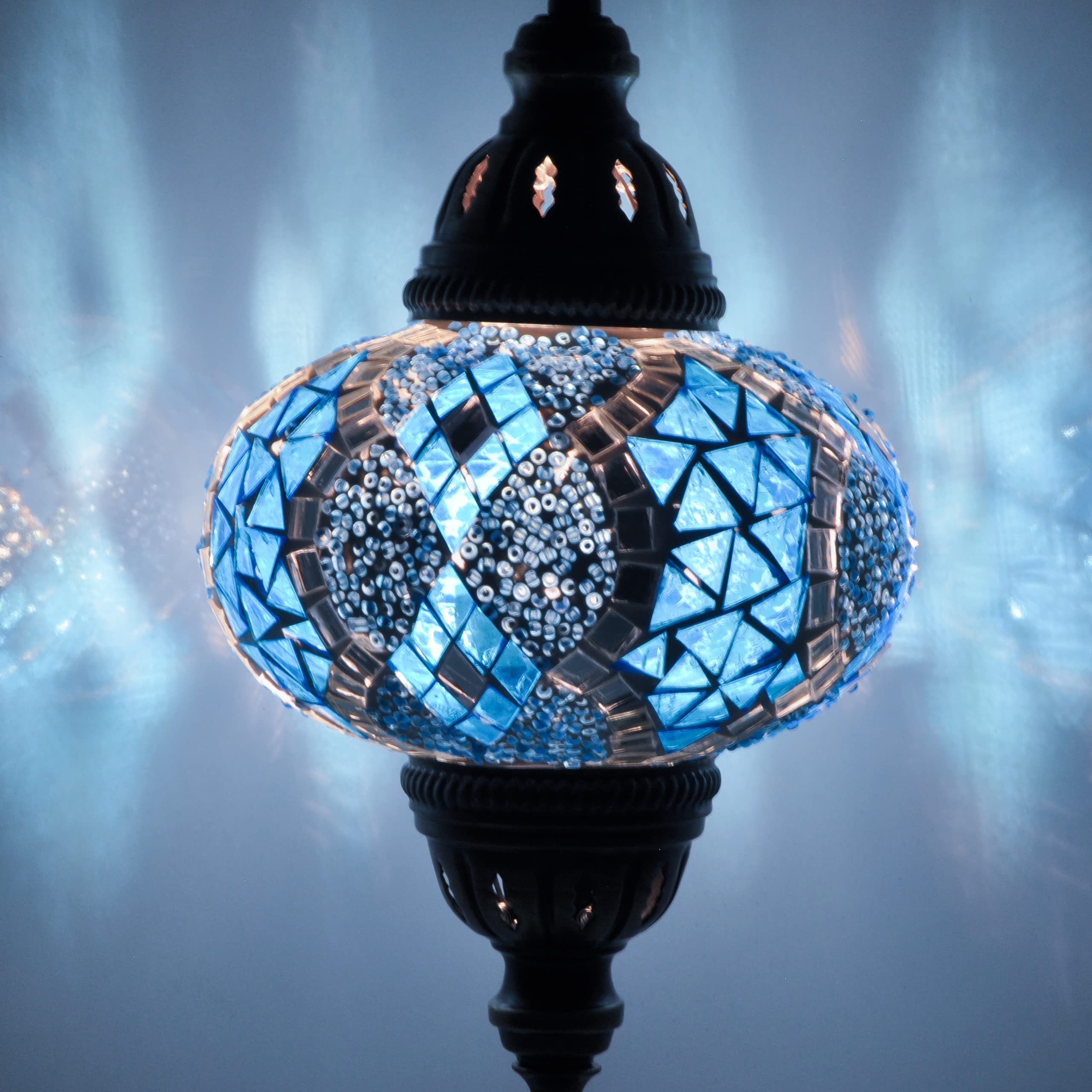 10 Styles Mosland Handmade Turkish Mosaic Table Lamp - Bronze Base Moroccan Tiffany Night Light with LED Bulb | Blue Glass Bedside Lamp for Living Room, Bedroom & Home Decor