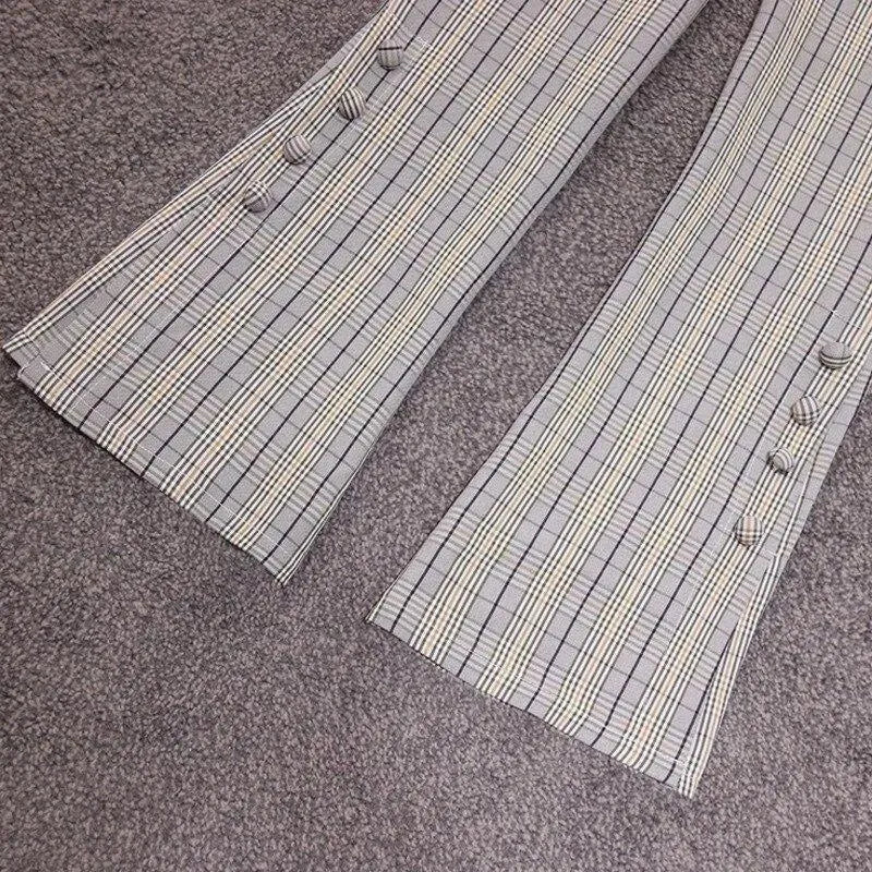 Stylish Women's Flared Plaid Pantsuit - Trendy Office & Casual Outfit for Work, Party & Everyday Wear