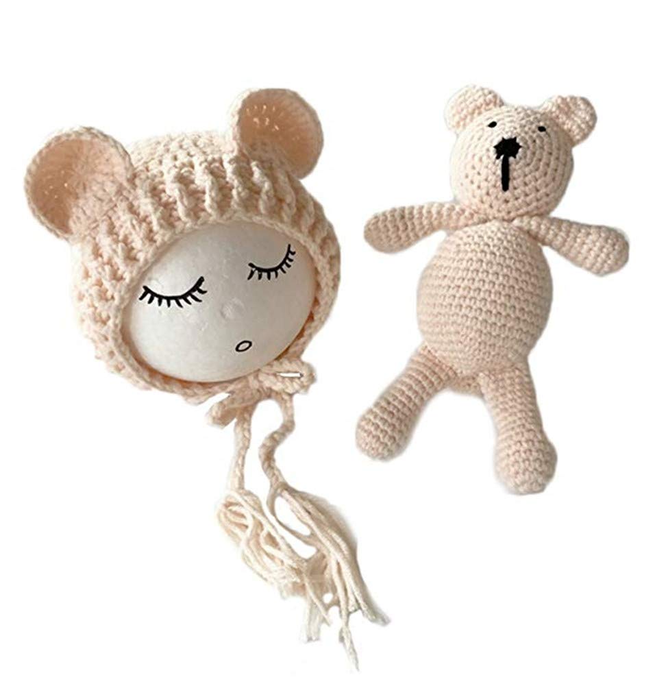 Crochet Baby Bear Hat & Knit Toy Set - Newborn Photography Prop for Boys & Girls - Perfect for Baby Showers, Christenings & First Birthday Photos