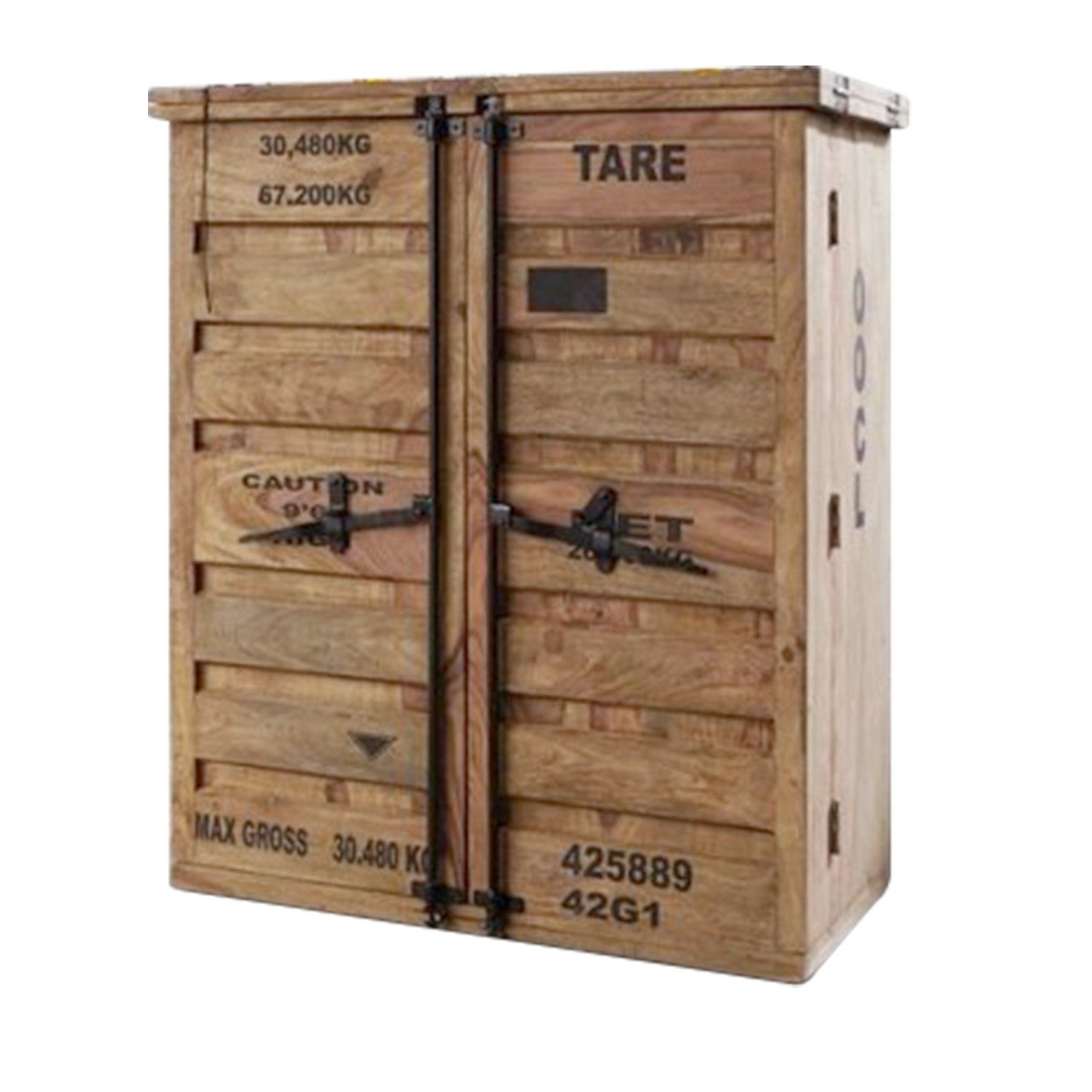 Earth Wood Container Style Bar Cabinet - Solid Wood Large 100x60x130cm - Perfect for Home Bar, Living Room, and Dining Room Decor