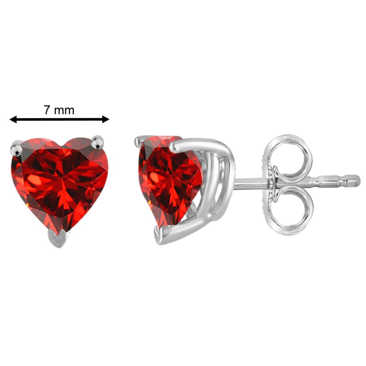 MauliJewels 14k White Gold Heart-Shaped Garnet Earrings for Women - 2.4 Carat 7MM 4-Prong Stud Earrings | Perfect for Valentine's Day, Anniversary Gifts & Special Occasions