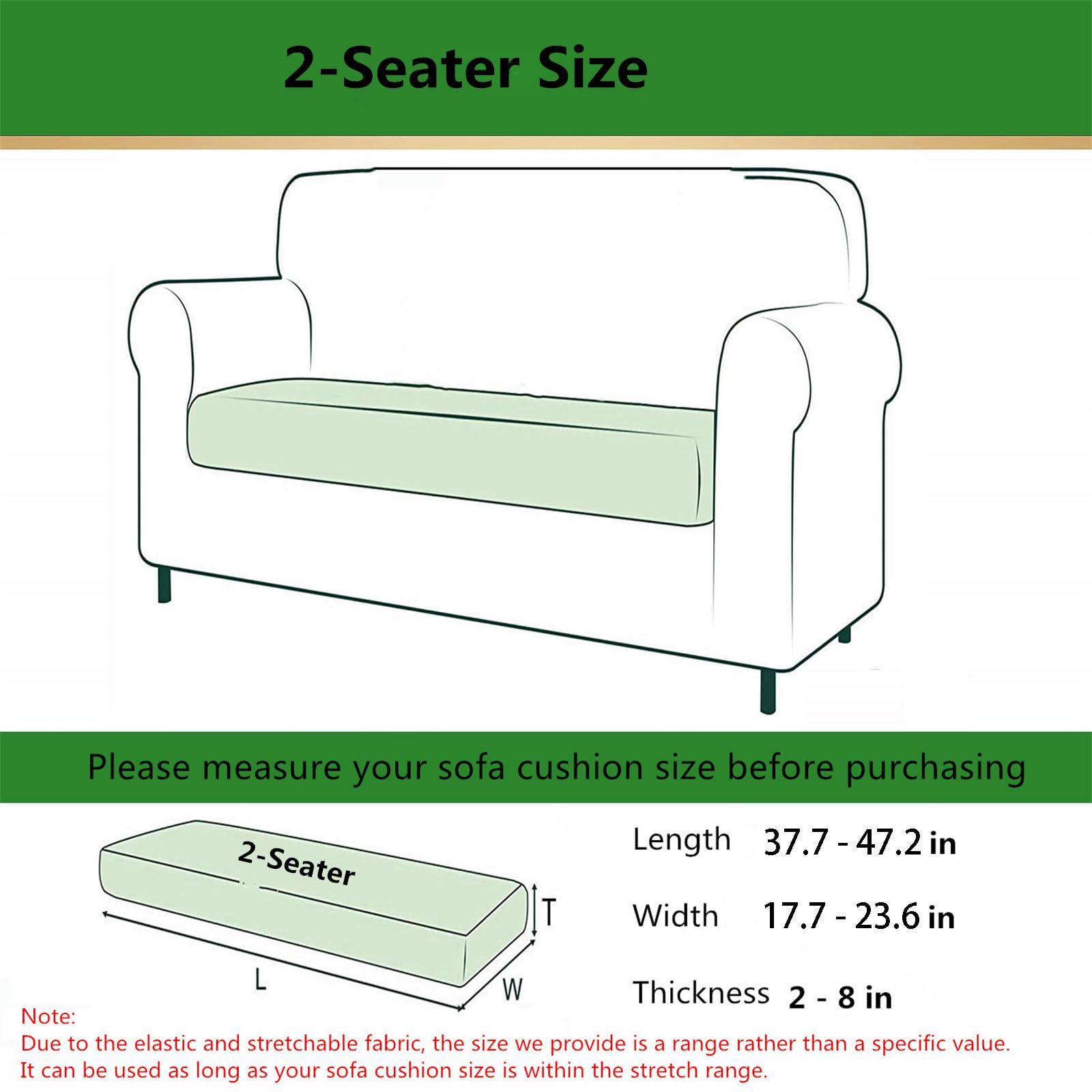 Stretch Waterproof Sofa Cushion Cover - High Elastic Fabric Slipcover for 2-Seater Couches (Light Blue) | Water-Repellent & Durable for Living Room, Office, or Dorm
