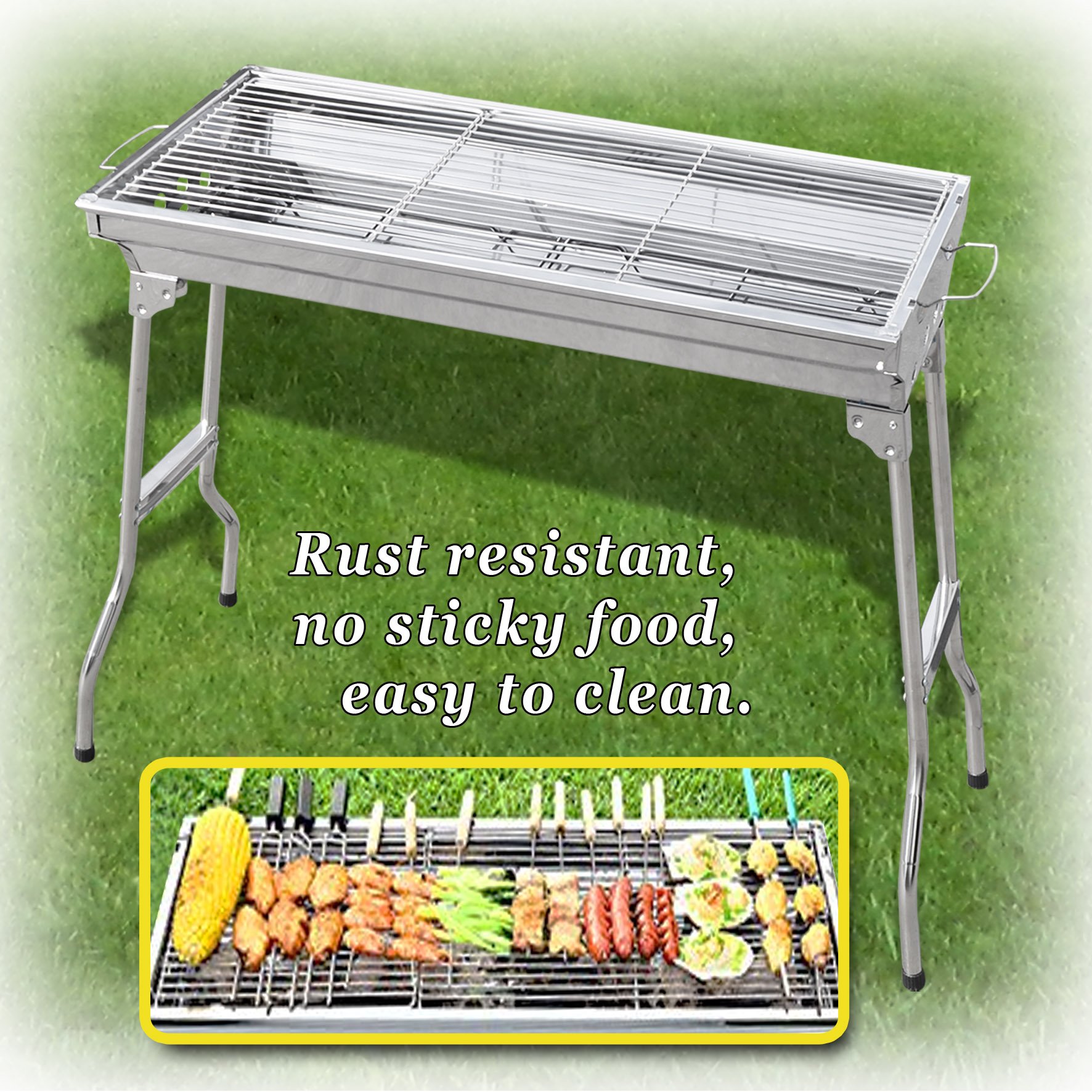 Foldable Large Charcoal BBQ Grill - Portable Outdoor Cooking Stove for Camping, Picnics & Backyard Barbecues - Strong Camel Brand