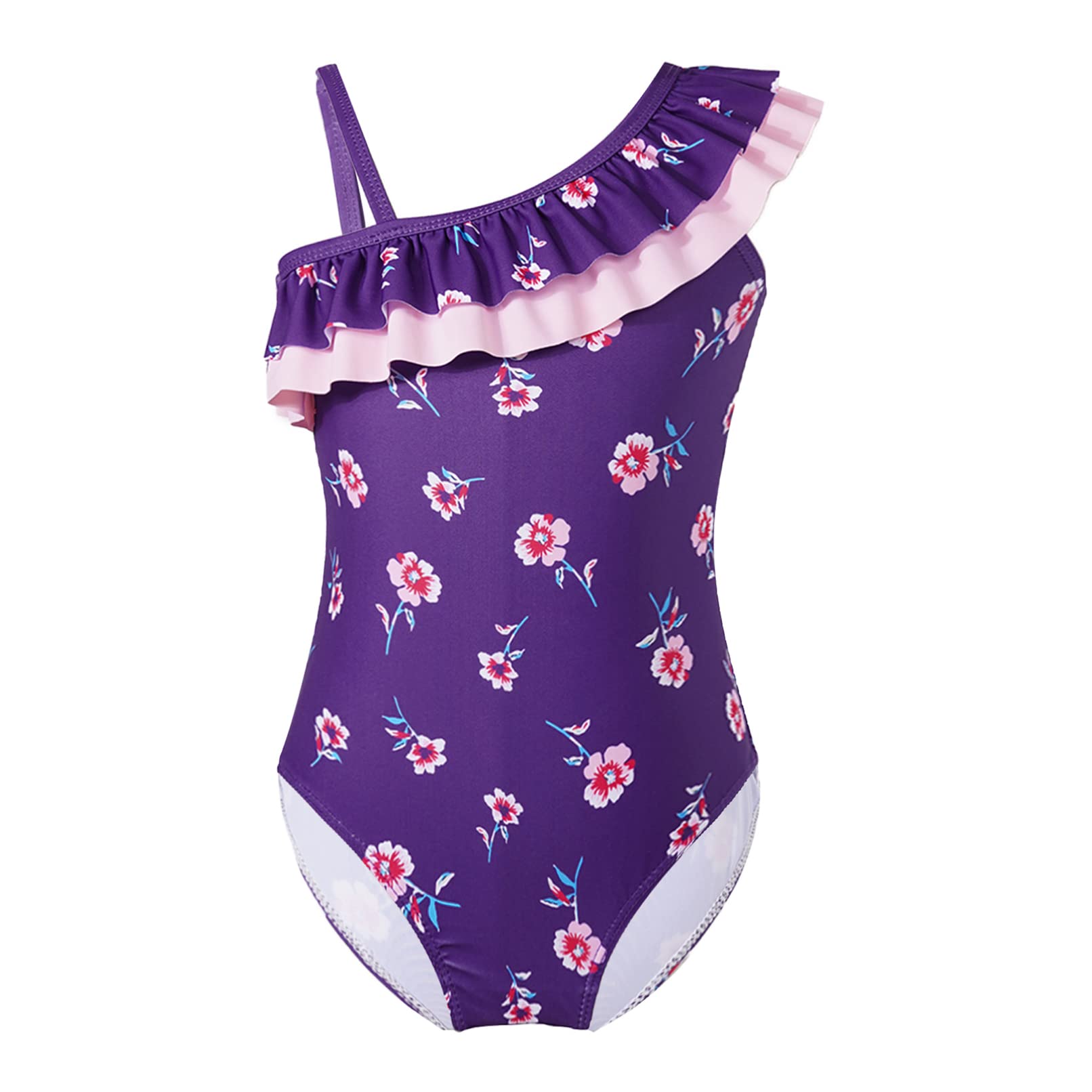 Moily Girls Floral One Shoulder Ruffles One Piece Swimsuit - Women's Sexy Surfing Bathing Suit for Beach, Pool & Vacation | Perfect for Summer, Swim Parties & Tropical Getaways
