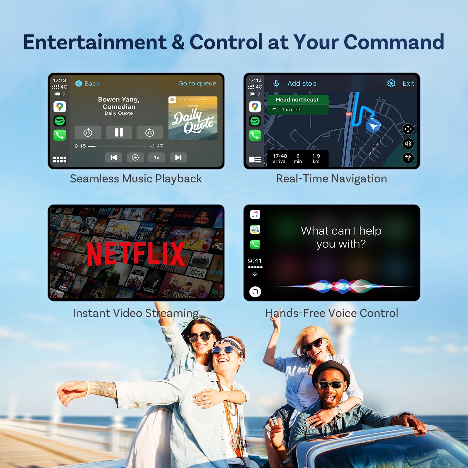 OTTOCAST Play2Video Pro - 3-in-1 Wireless CarPlay & Android Auto Adapter with Built-in Apps (YouTube, Netflix, Prime Video) | Android CarPlay AI Box for Seamless In-Car Entertainment | Perfect for Road Trips, Commuting & Streaming On-The-Go