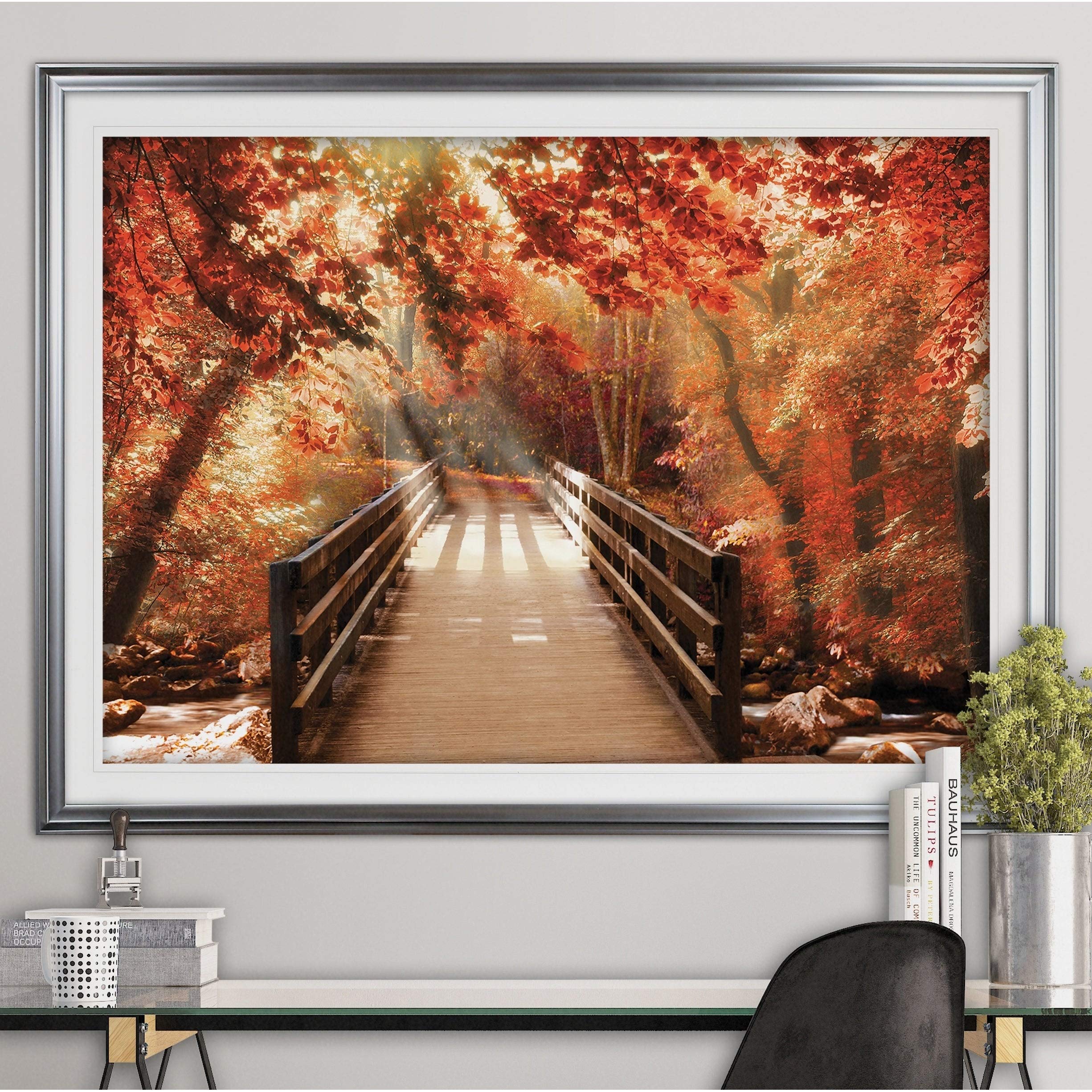 WEXFORD HOME Autumn Bridge Premium Framed Print - Gold Large Wall Art for Living Room, Bedroom & Office Decor