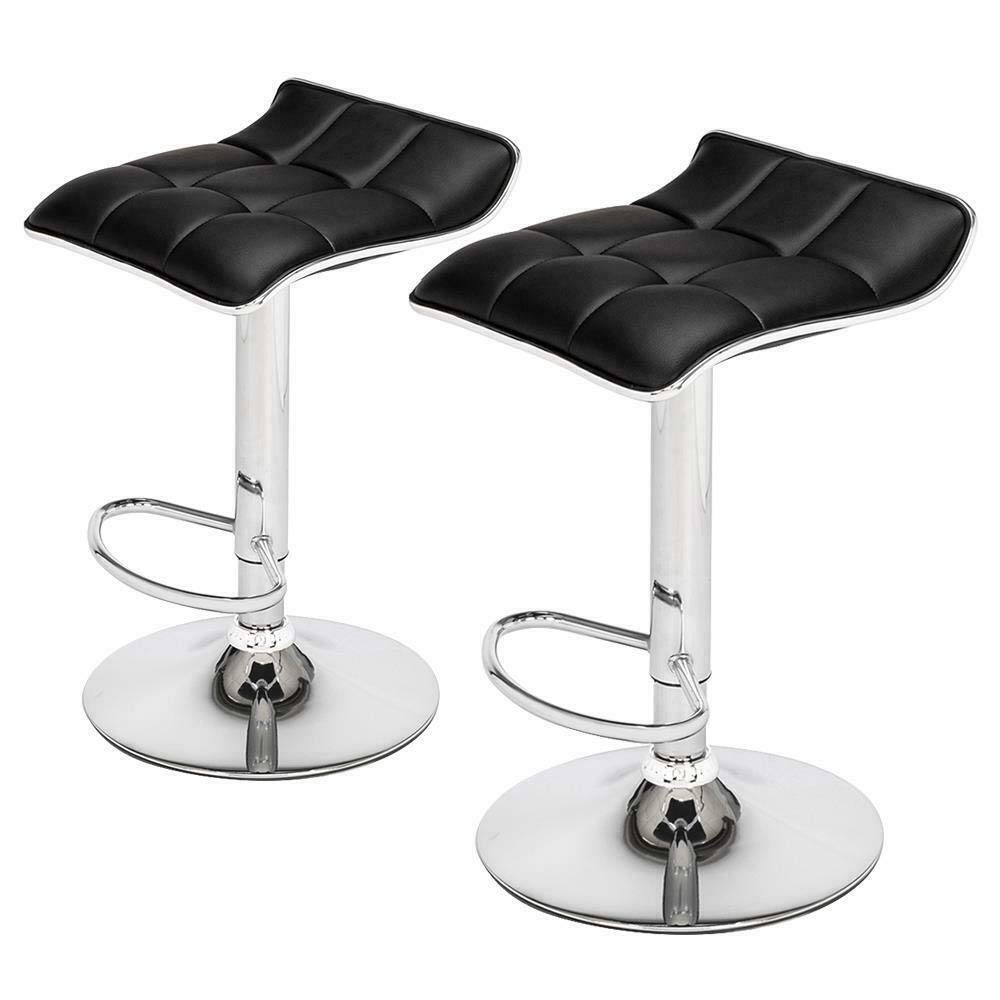 LokoshinA Set of 2 Adjustable PU Leather Swivel Bar Stools - Modern Black Counter Height Kitchen Island Stools with Square Board for Home, Restaurant & Bar Decor - Perfect for Kitchen Counter, Breakfast Nook & Entertainment Areas