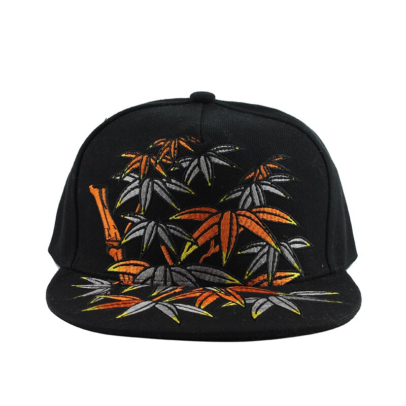 Bamboo Leaves Embroidery Snapback Hat - Trendy Streetwear Hip Hop Cap for Men & Women - Perfect for Casual Outfits, Music Festivals and Urban Fashion