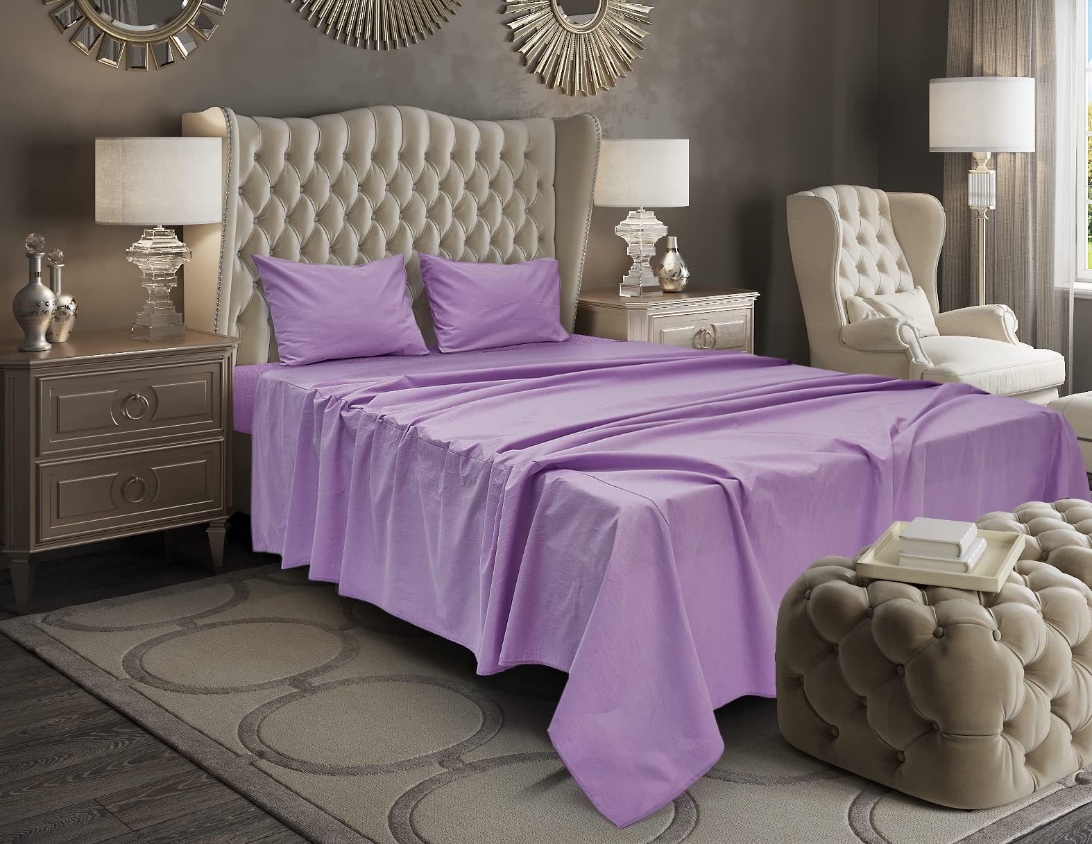 Premium European Linen Bedding Set - 100% Natural Flax Sheets & Pillowcases - 4 Piece Breathable Soft Bed Sheet Collection (Twin Size, Violet) for Cozy Sleep & Luxury Bedroom Decor