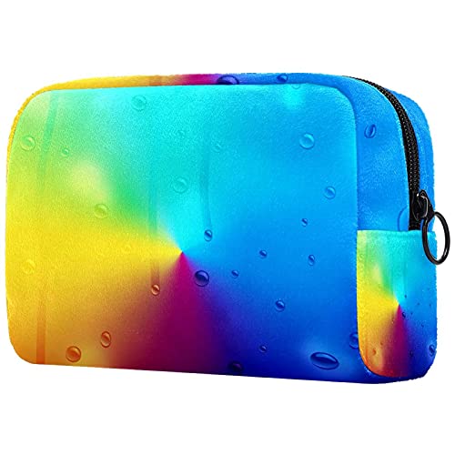 Large Makeup Bag for Women - Waterproof Travel Cosmetic Organizer with Brush Holder & Lipstick Case | Iridescent Water Drops Design | Perfect for Travel, Gym & Daily Beauty Storage
